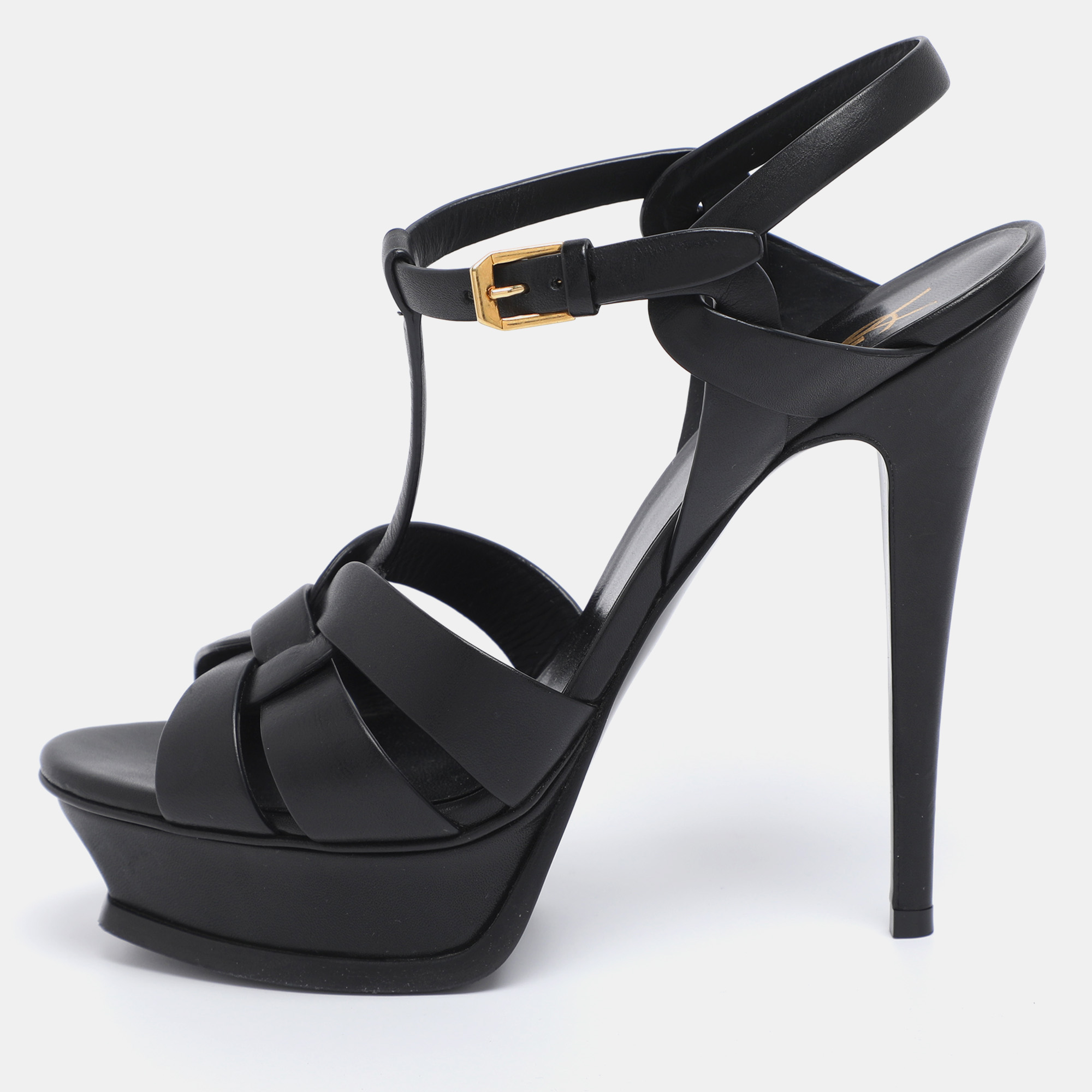 

Saint Laurent Black Leather Tribute Ankle Strap Sandals Size