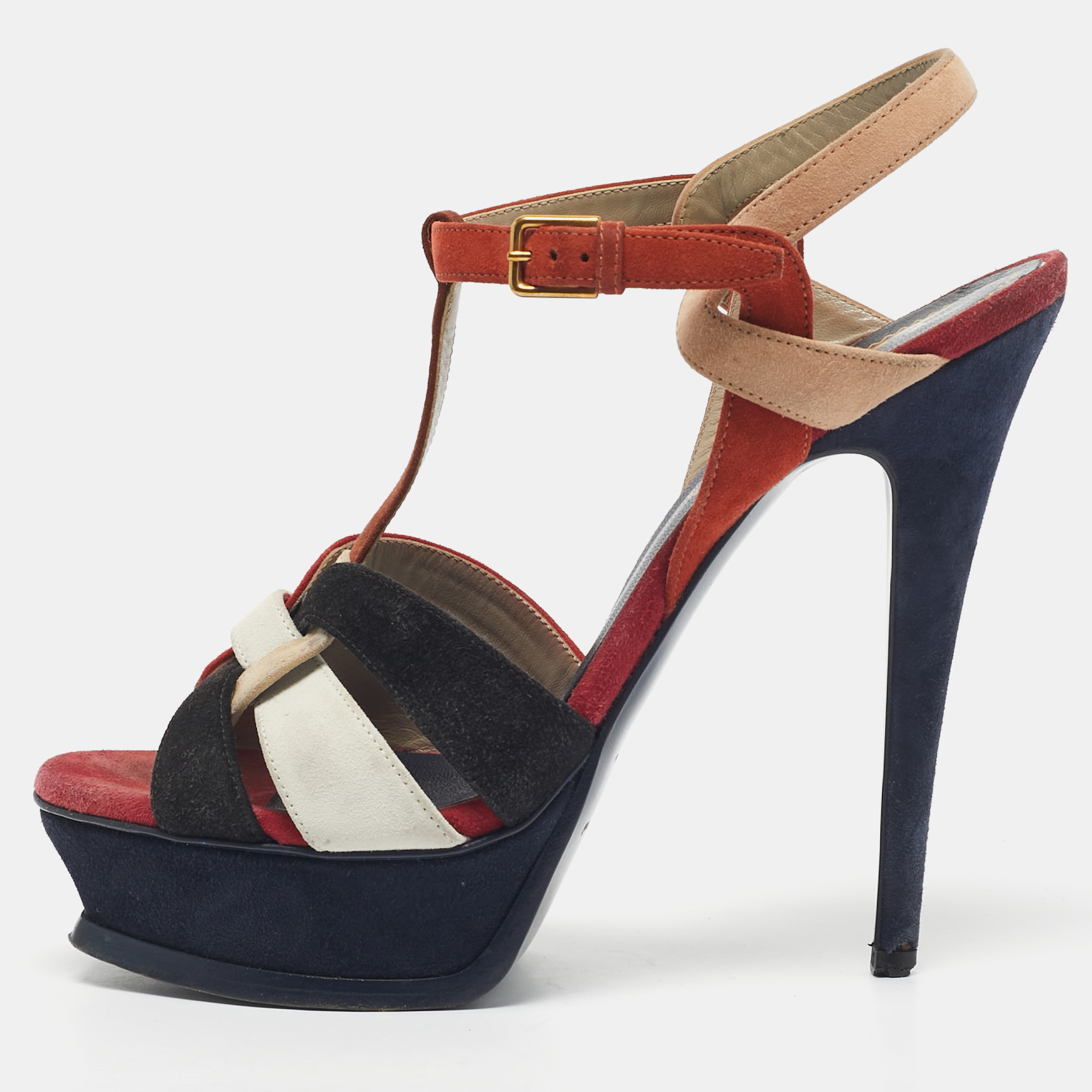 

Saint Laurent Multicolor Suede Tribute Ankle Strap Sandals Size