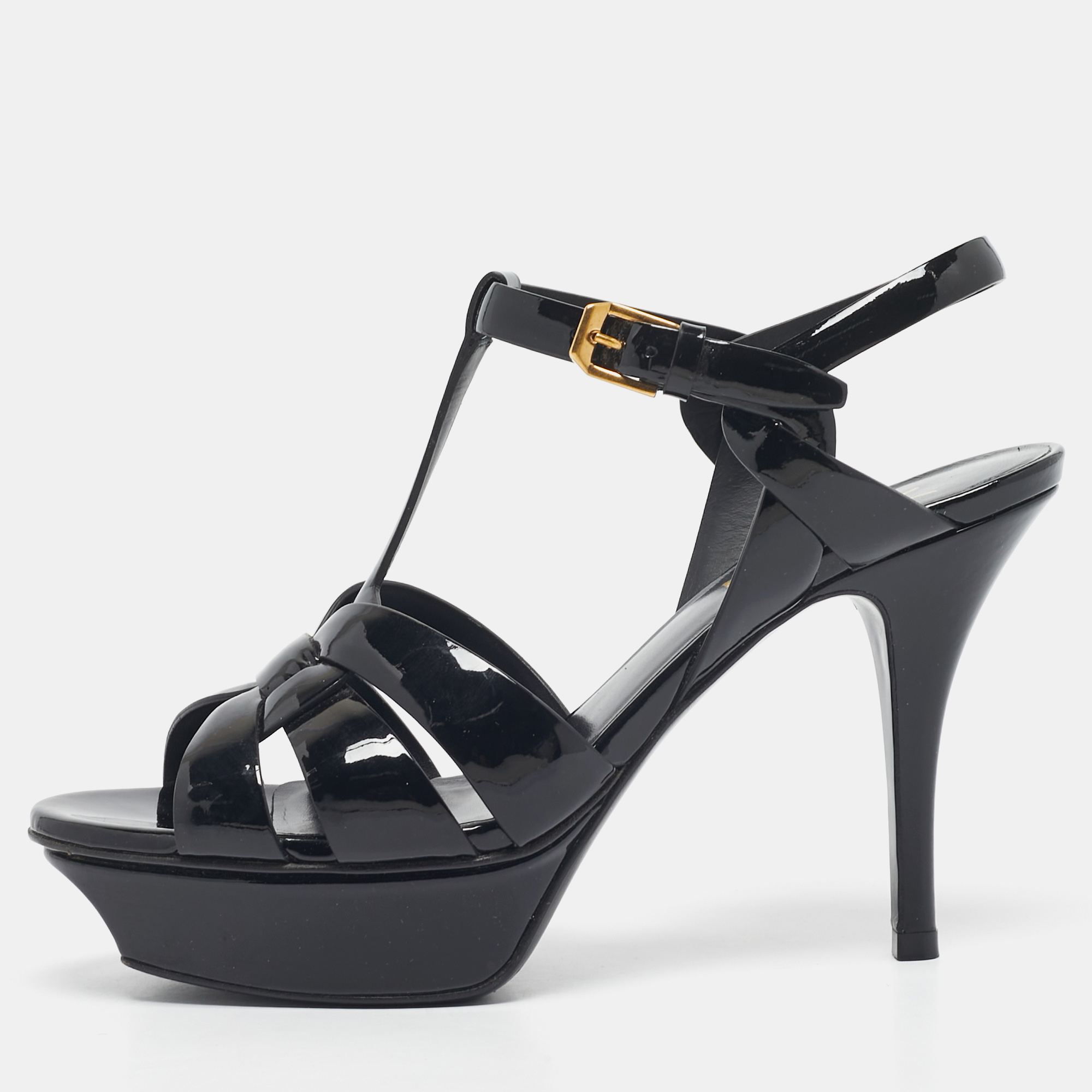 

Saint Laurent Black Patent Leather Tribute Platform Sandals Size