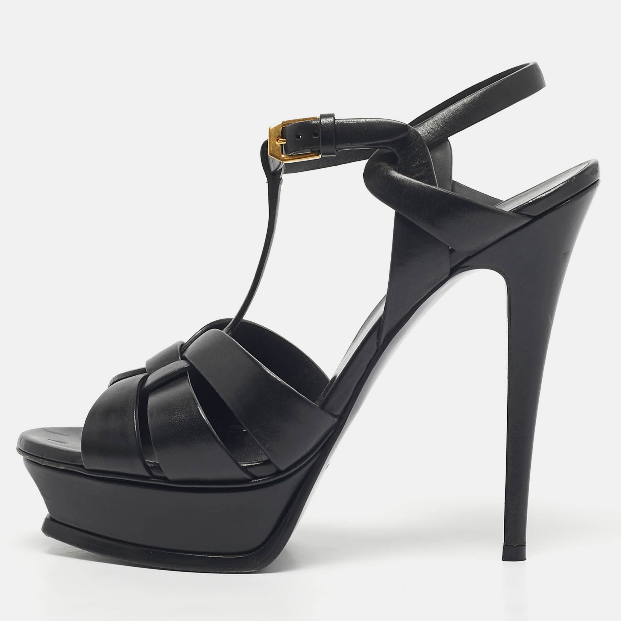 

Saint Laurent Black Leather Tribute Ankle Strap Sandals Size