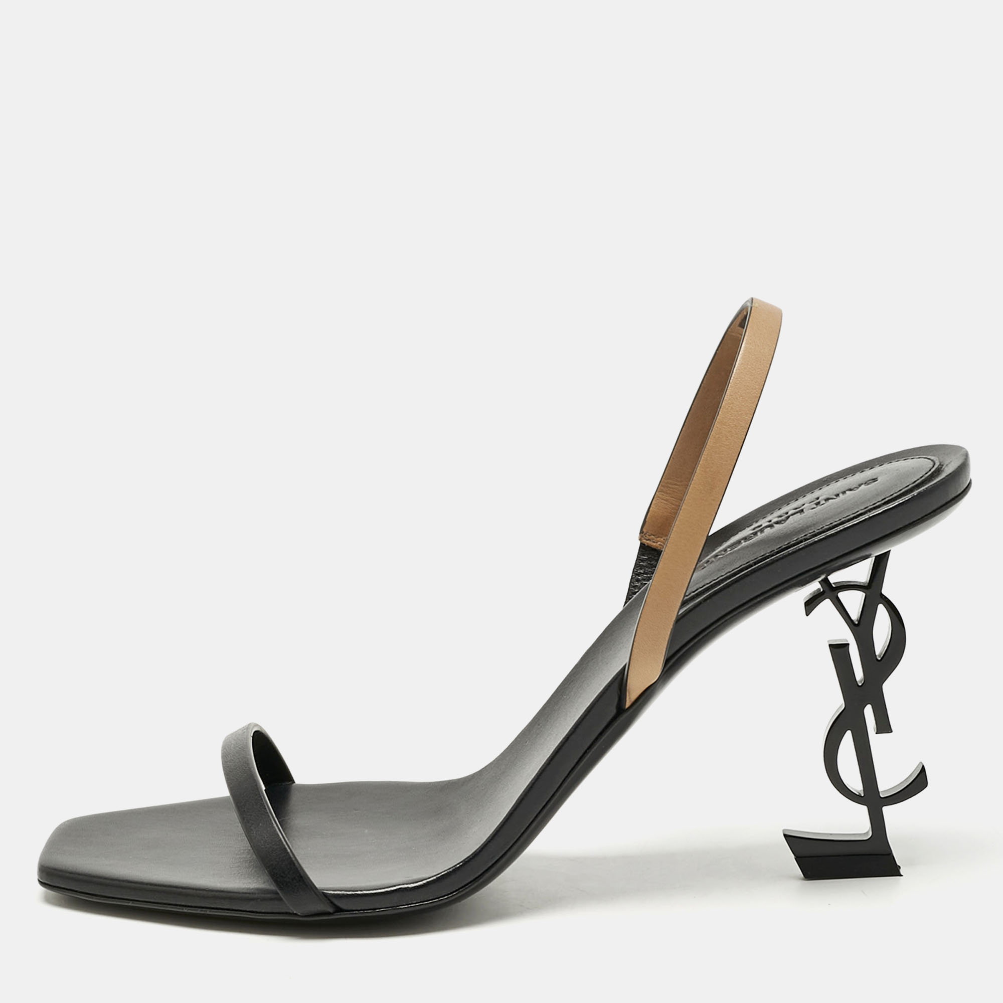 

Saint Laurent Black/Brown Leather Opyum Slingback Sandals Size