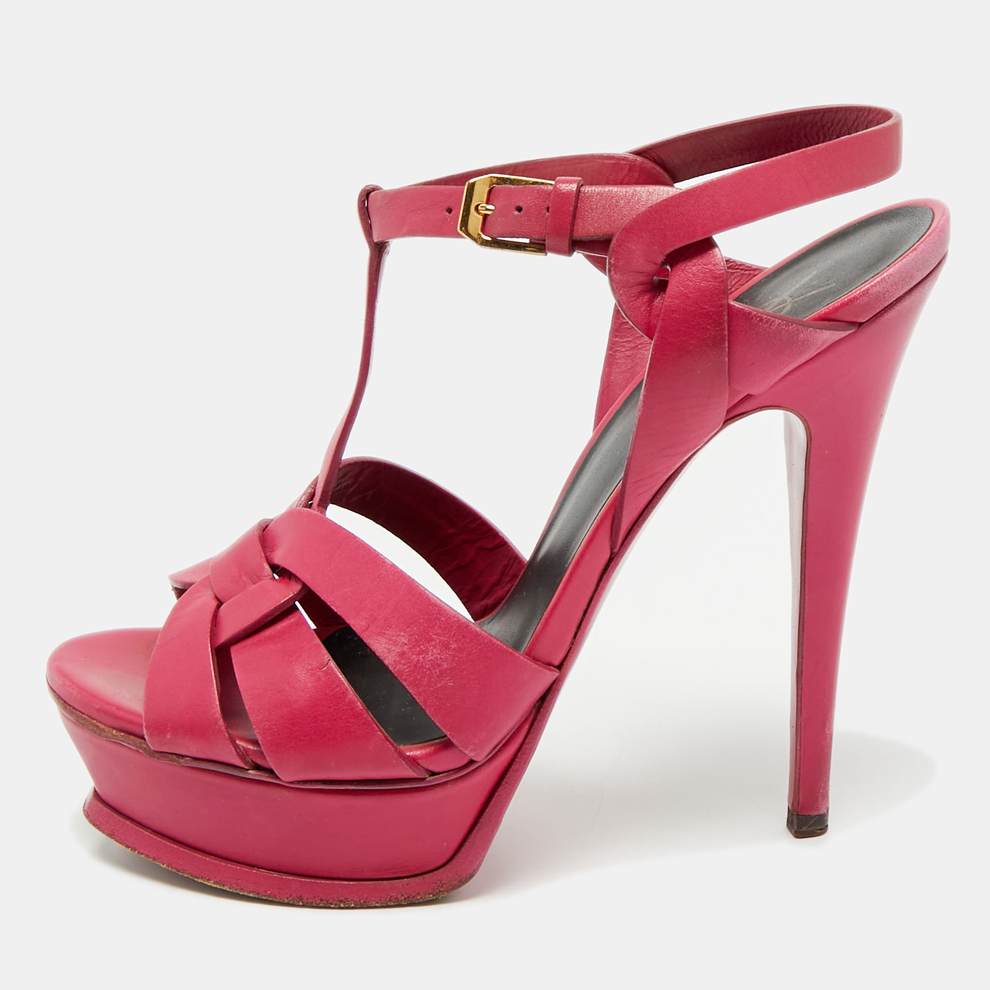 

Saint Laurent Purple Leather Ankle Strap Sandals Size