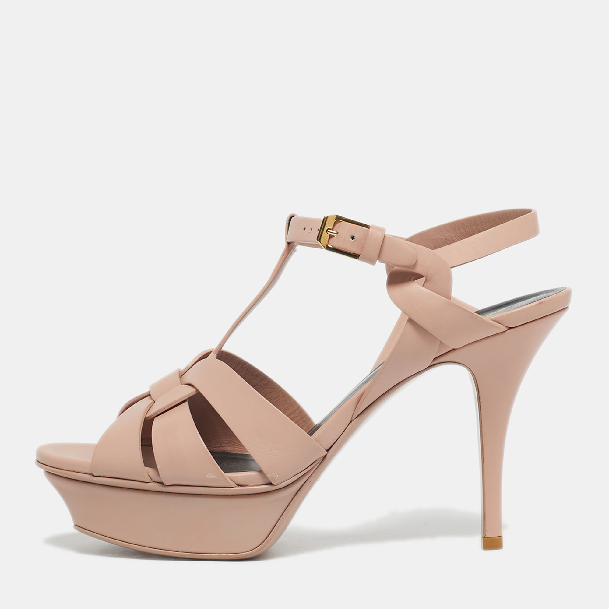 

Saint Laurent Pink Leather Tribute Platform Sandals Size