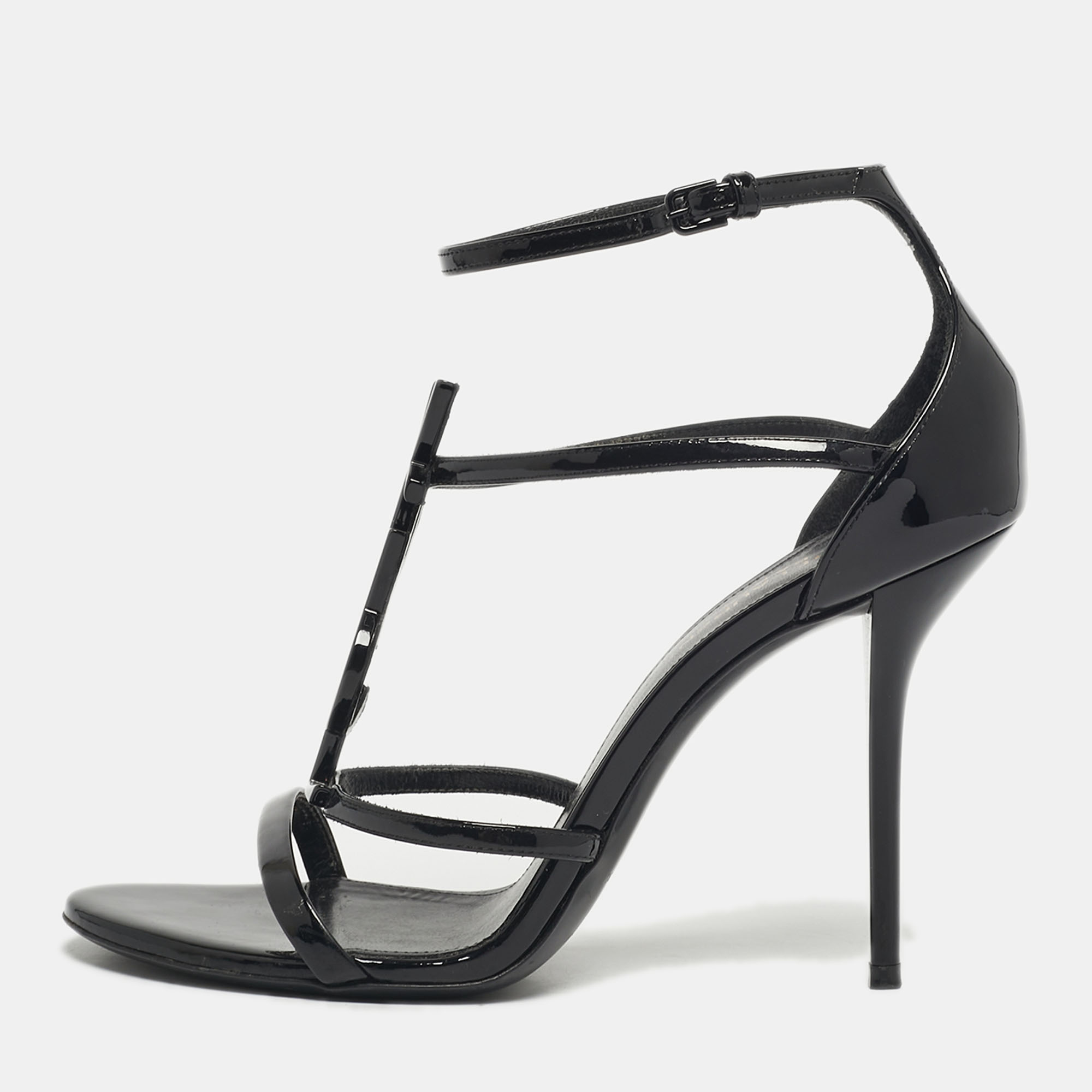 

Saint Laurent Black Leather Cassandra Ankle Strap Sandals Size