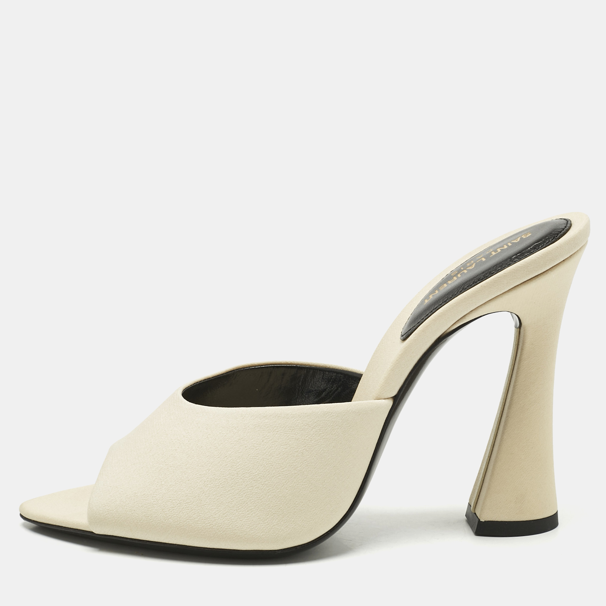 Pre-owned Saint Laurent Cream Fabric Suite Mules Size 37 In White