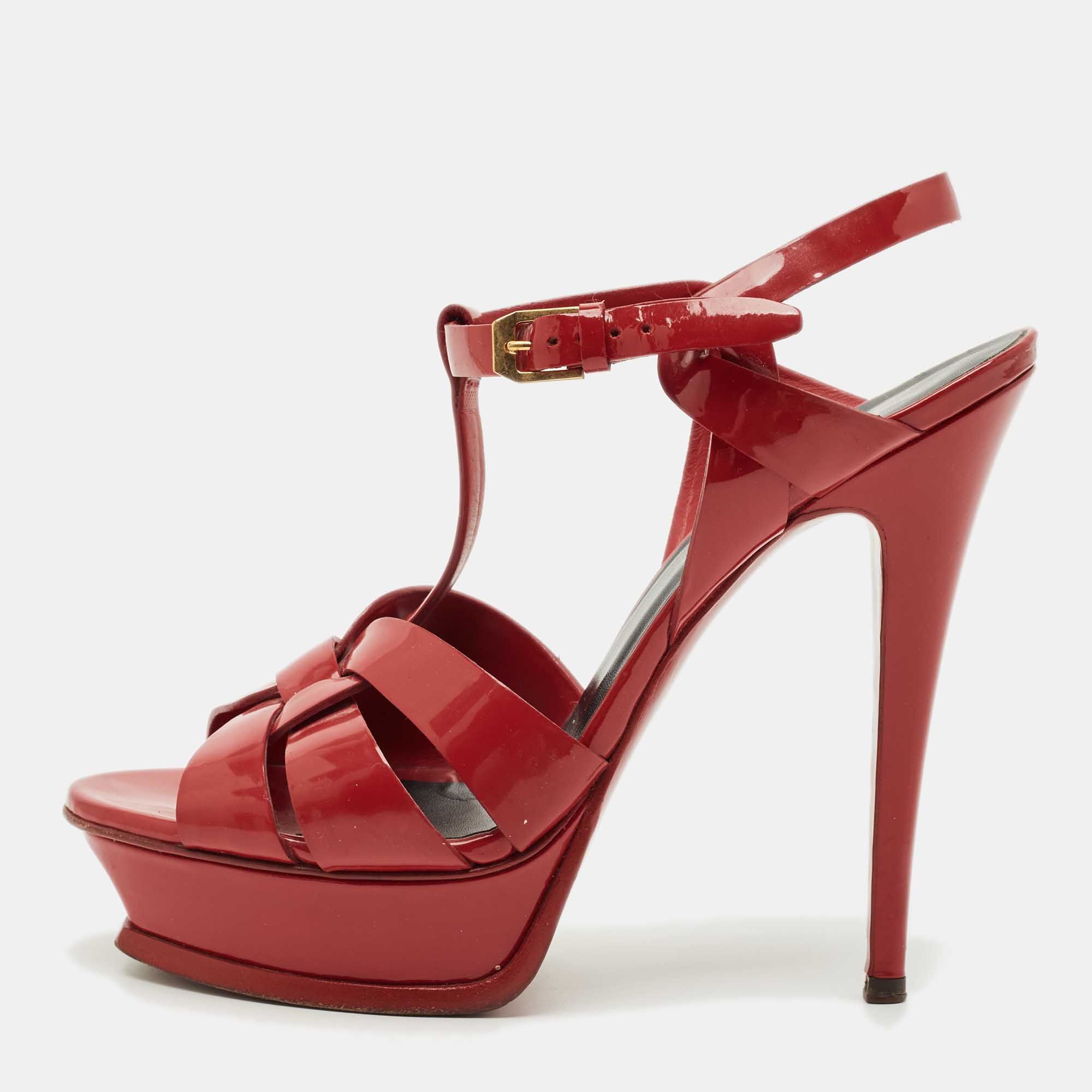 

Saint Laurent Red Patent Leather Tribute Platform Sandals Size