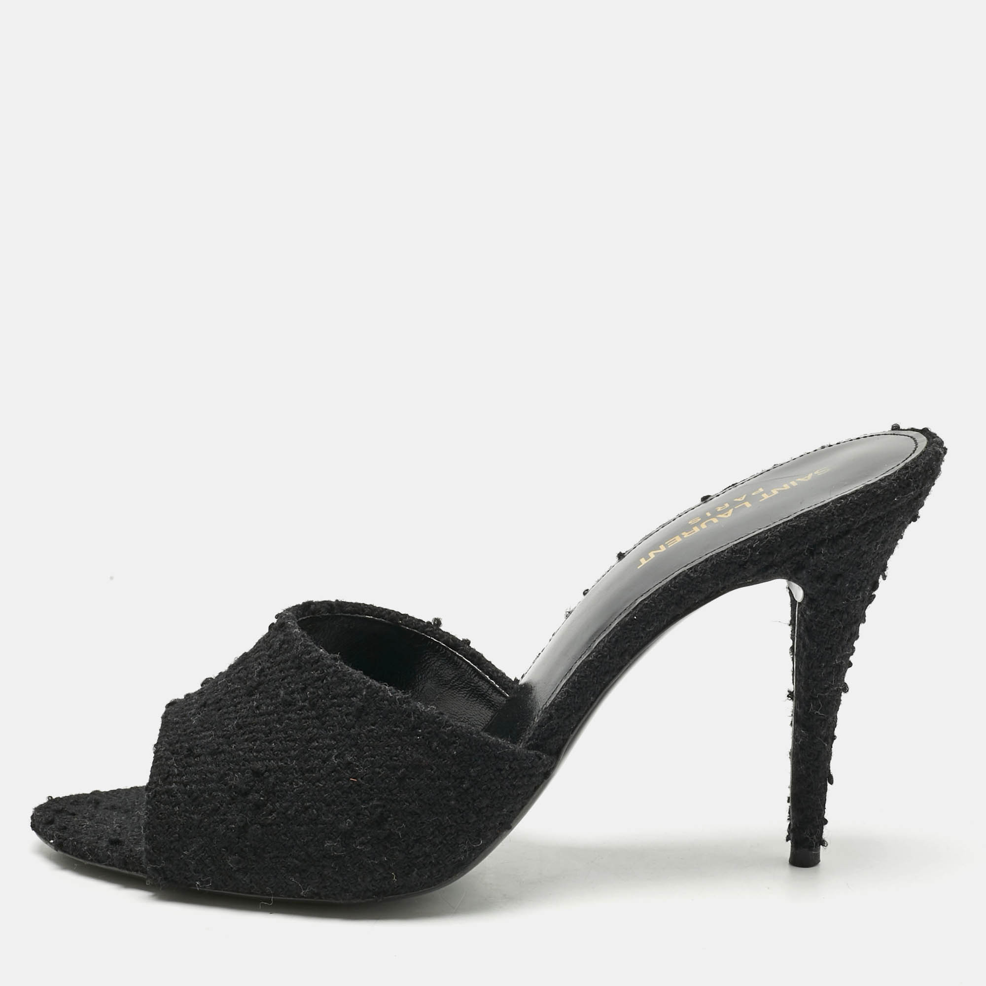 Pre-owned Saint Laurent Black Fabric Romy Slide Sandals Size 41