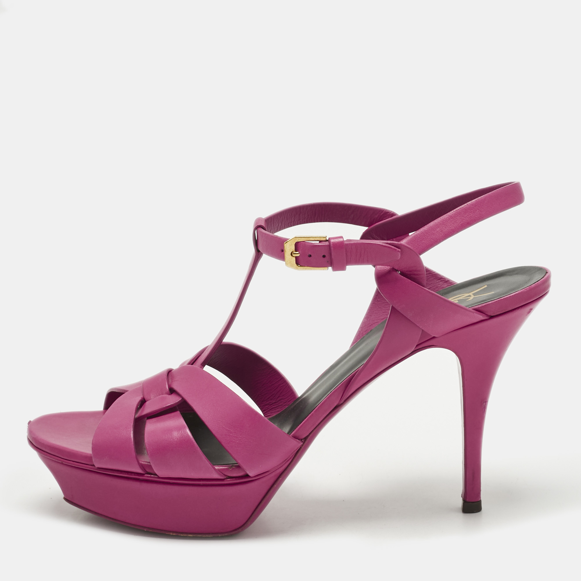 Saint Laurent  Purple Leather Tribute Platform Sandals Size 41.5