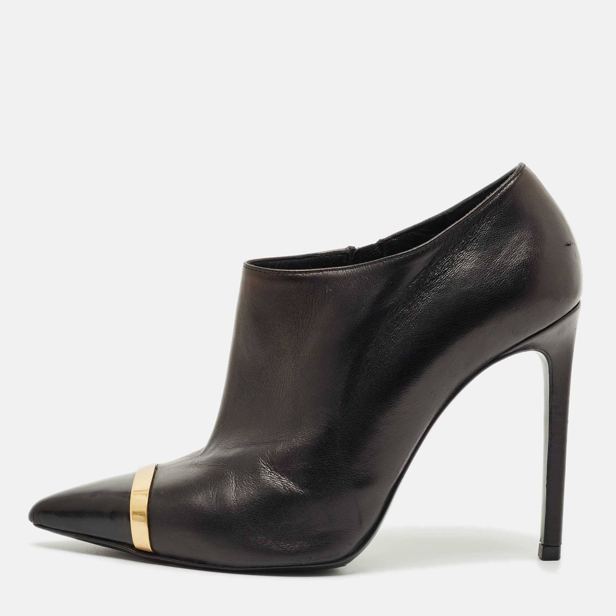 

Saint Laurent Black Leather Pointed Toe Ankle Boots Size 38