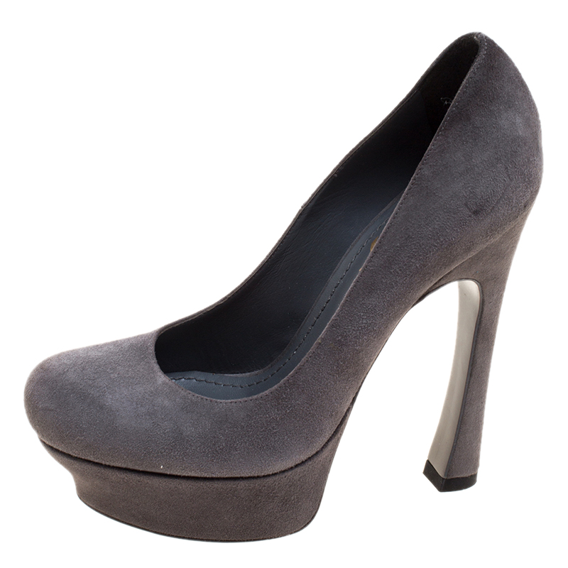 

Yves Saint Laurent Grey Suede Palais Platform Pumps Size