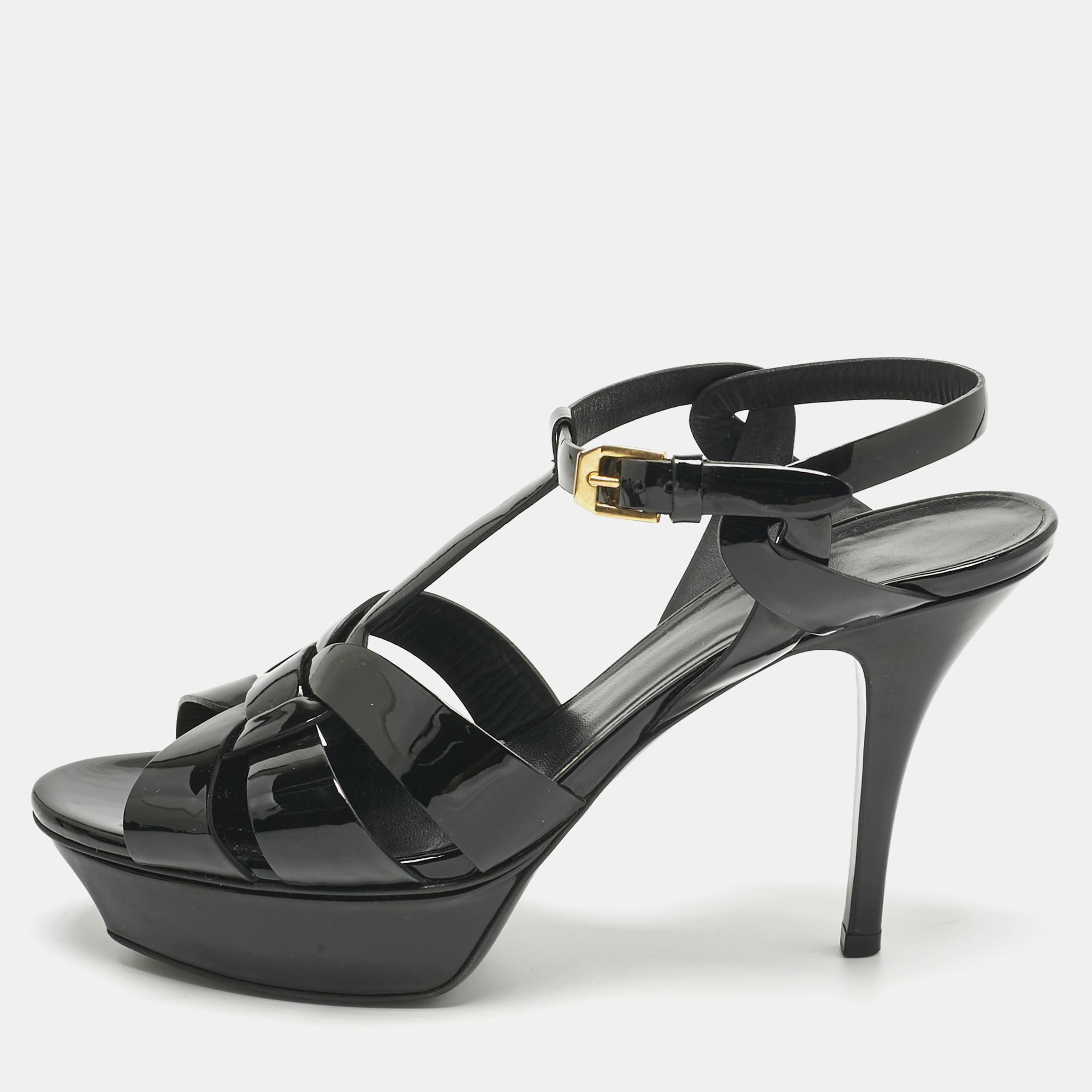 Saint Laurent Black Patent Leather Tribute Sandals Size 39
