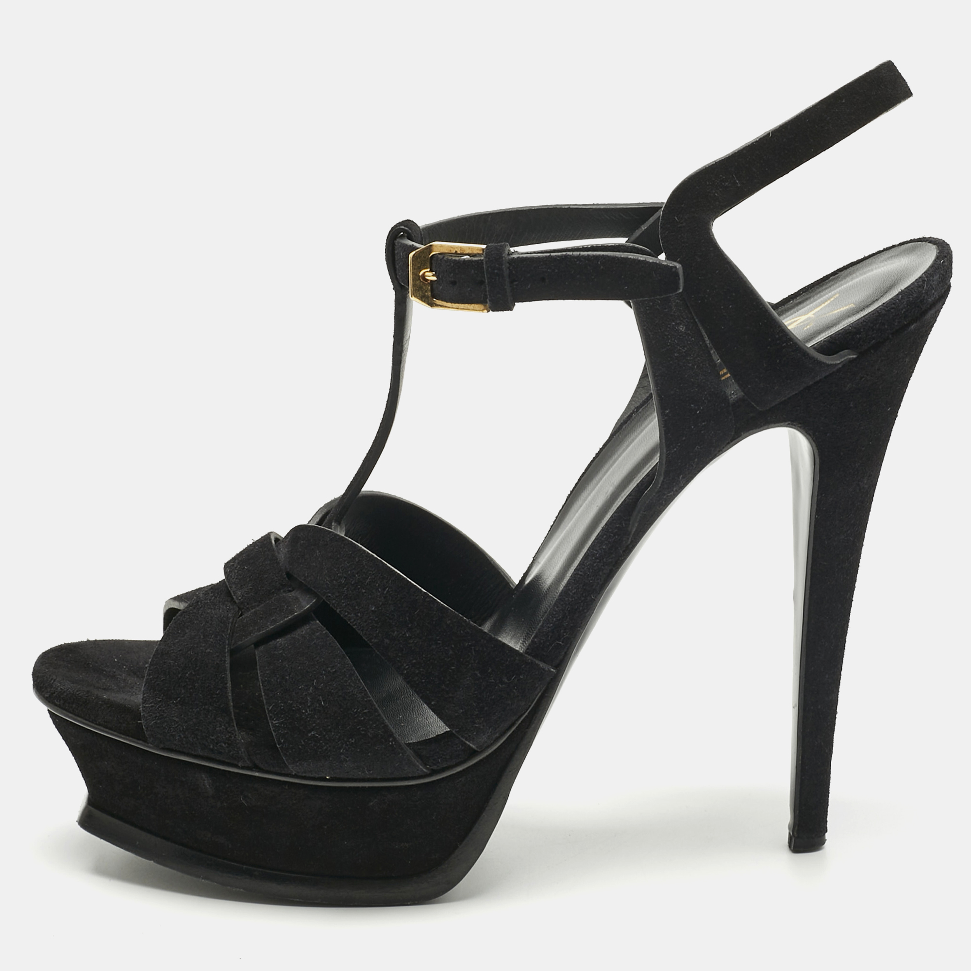 

Saint Laurent Black Suede Tribute Platform Sandals Size