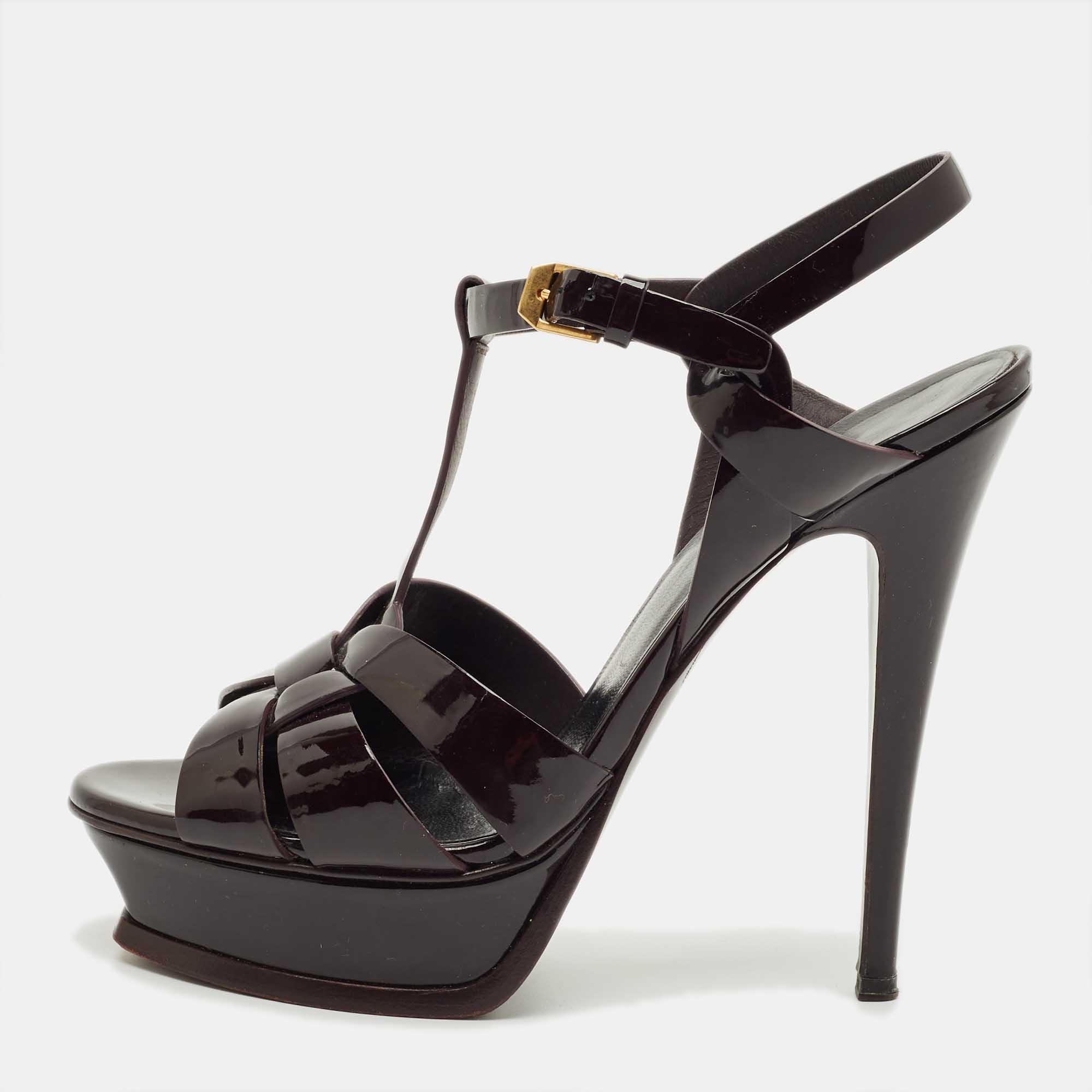 

Saint Laurent Burgundy Patent Leather Platform Sandals Size