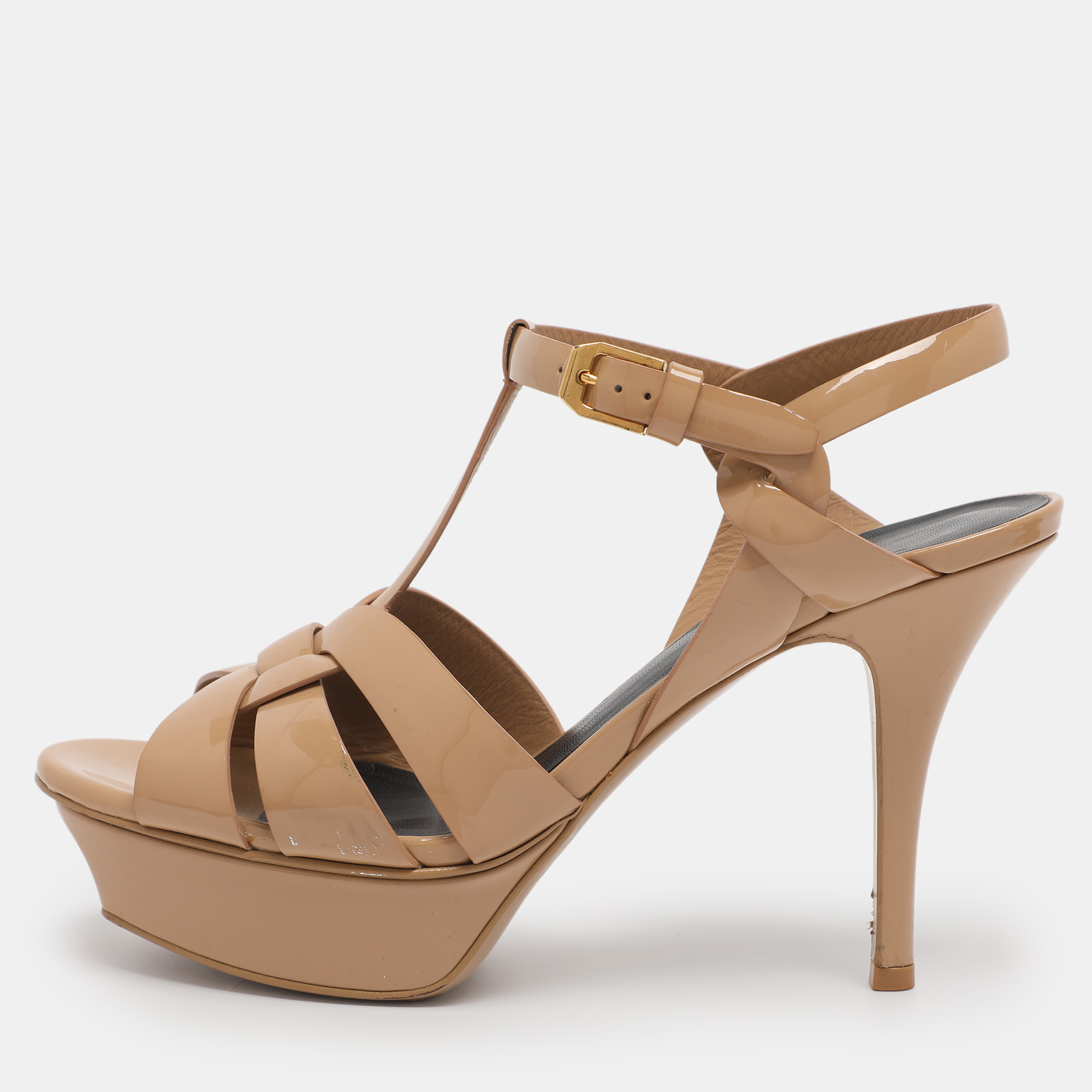 

Saint Laurent Beige Patent leather Tribute Sandals Size