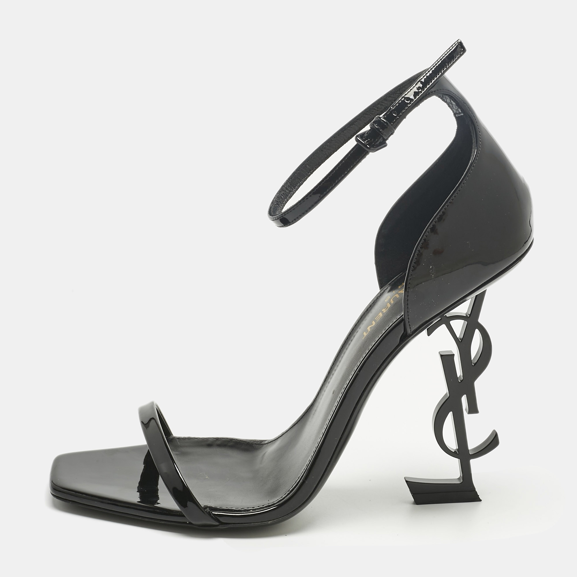 

Saint Laurent Paris Black Patent Leather Opyum Ankle Strap Sandals Size