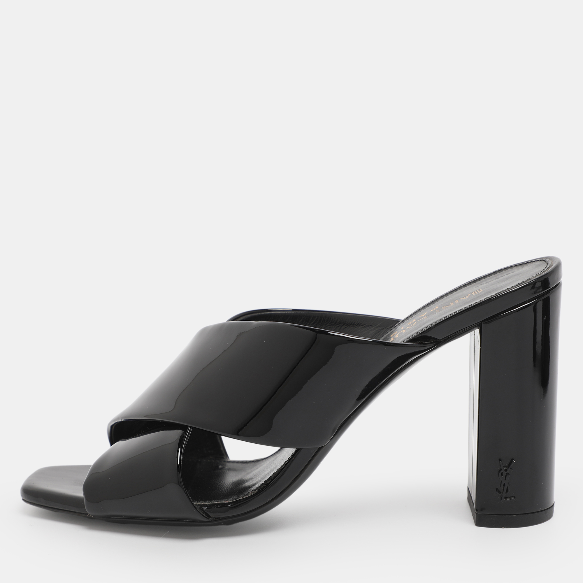 Pre-owned Saint Laurent Black Patent Leather Loulou Slide Sandals Size 36