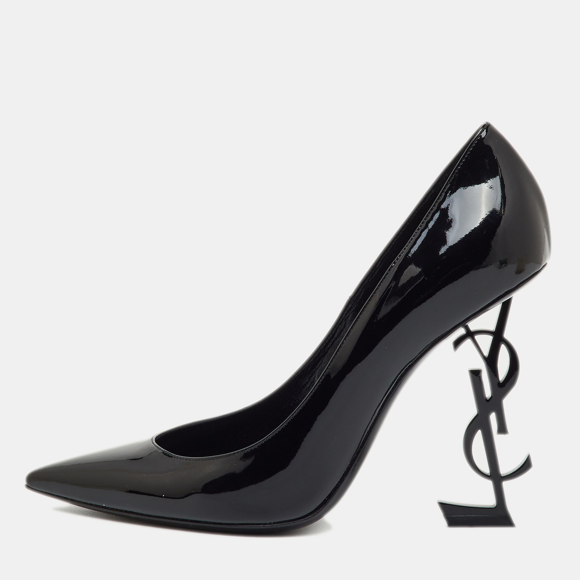 Pre-owned Saint Laurent Black Patent Leather Opyum Pointed Toe Pumps Size 39