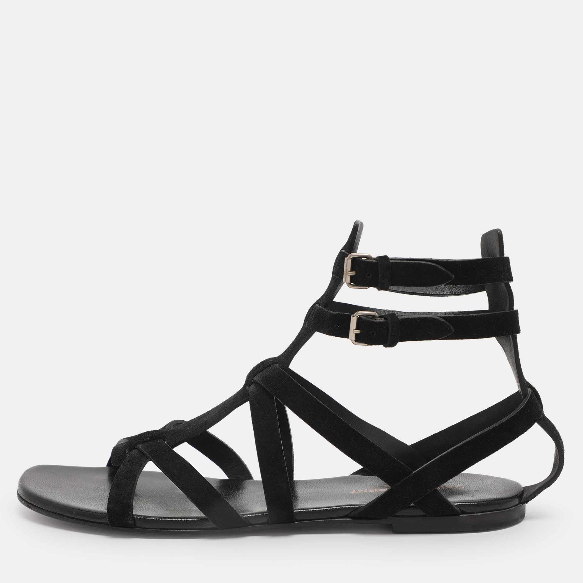Pre-owned Saint Laurent Black Suede Gladiator Sandals Size 38