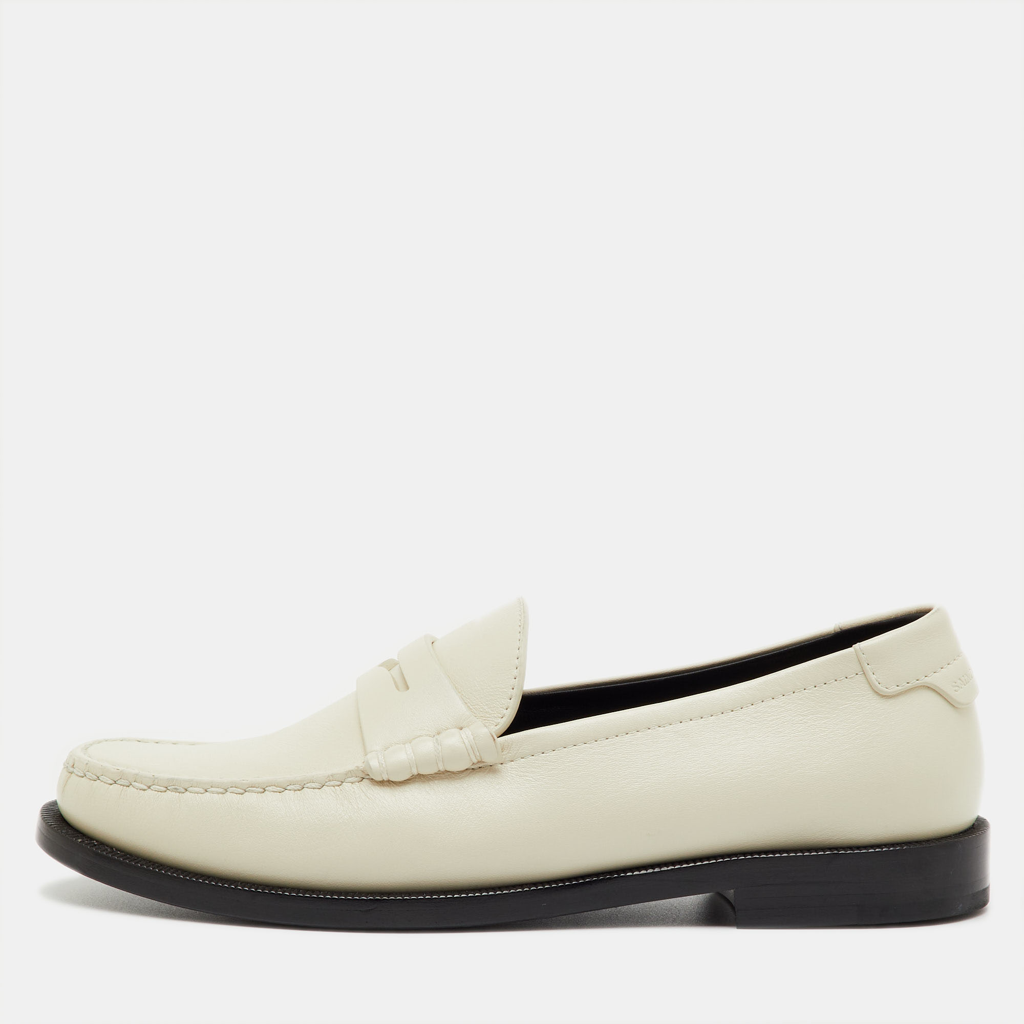 Pre-owned Saint Laurent White Leather Le Loafer Penny Loafers Size 36
