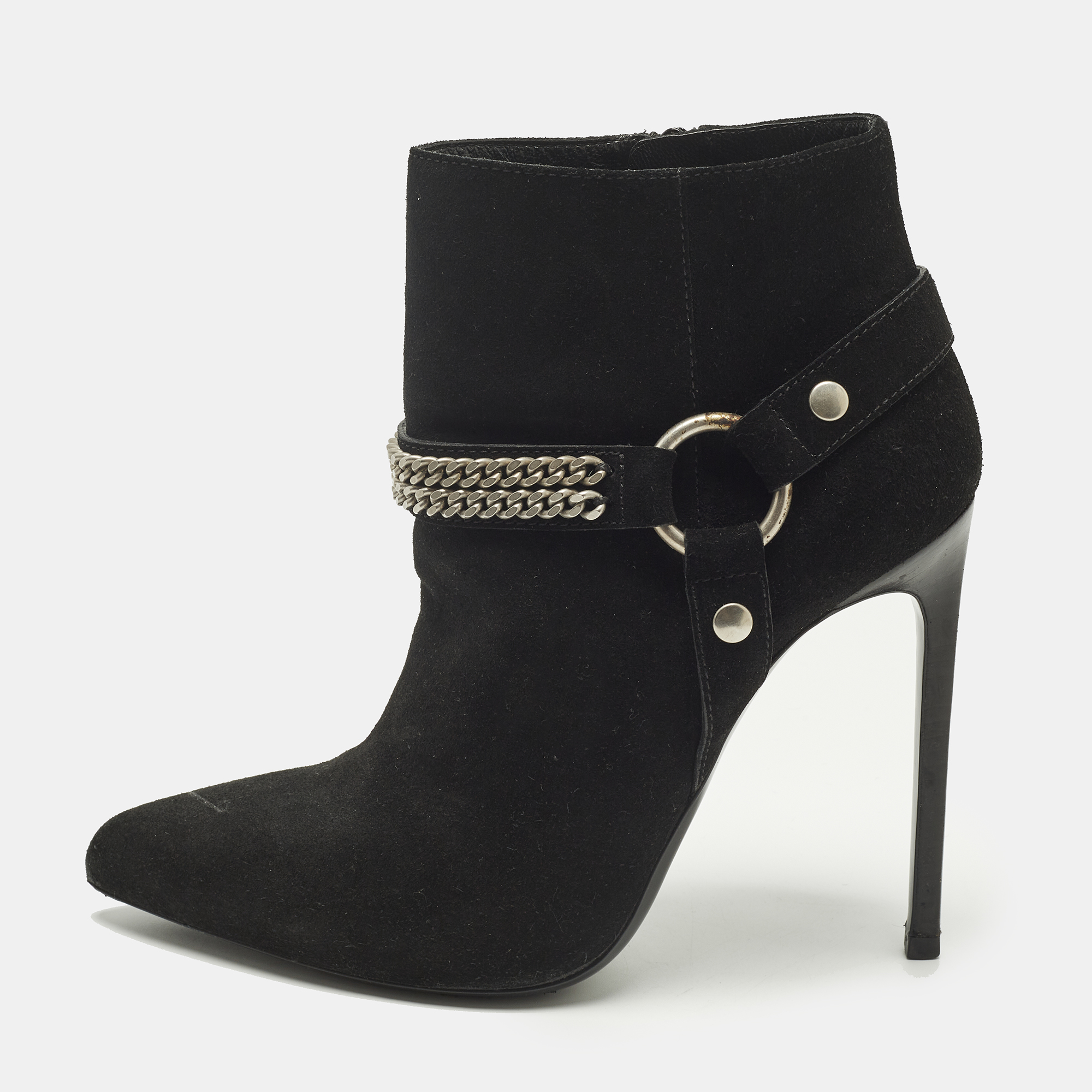 

Saint Laurent Harness Chain Size  Black Suede Ankle Length Boots