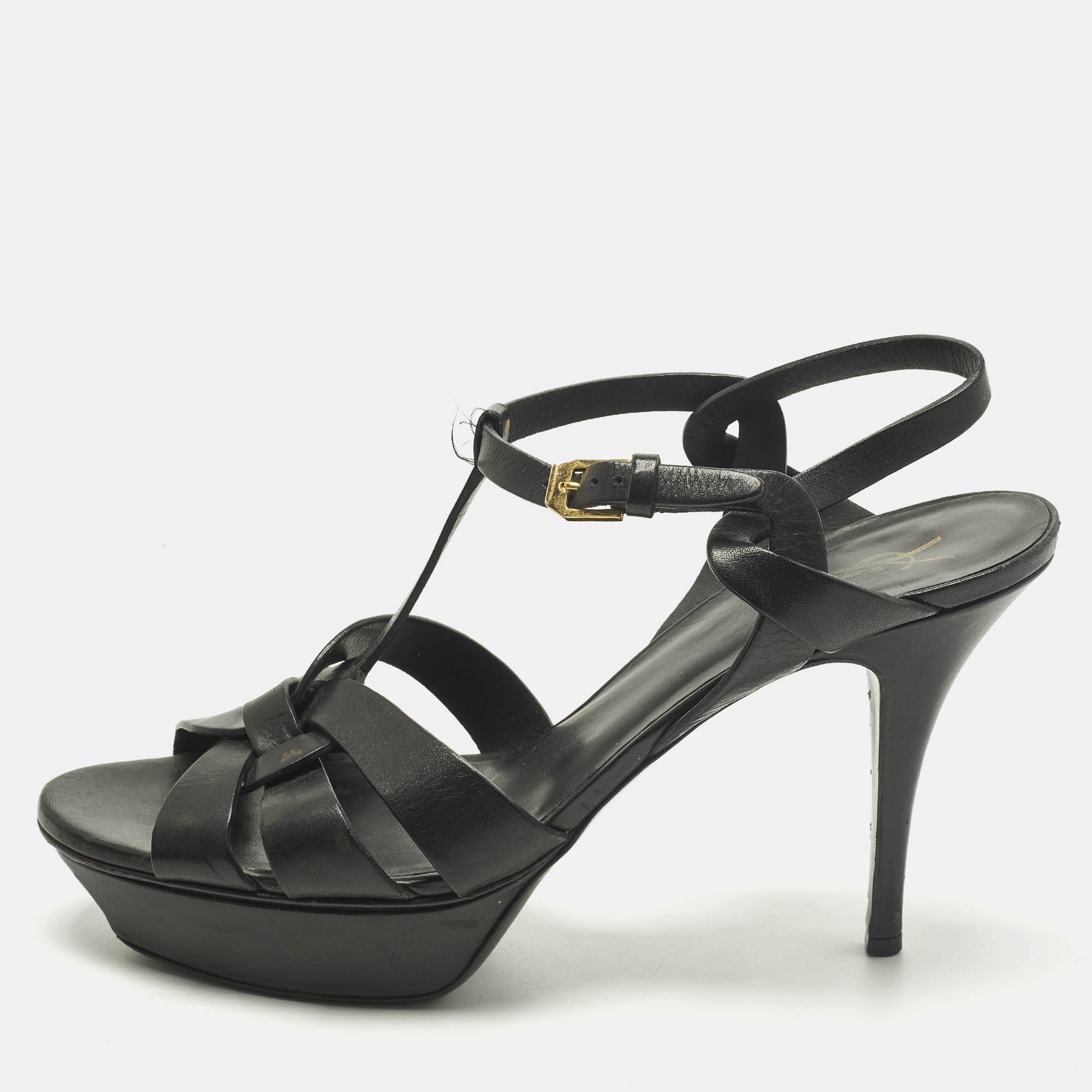 Pre-owned Saint Laurent Size 42 Black Leather Platform Sandals