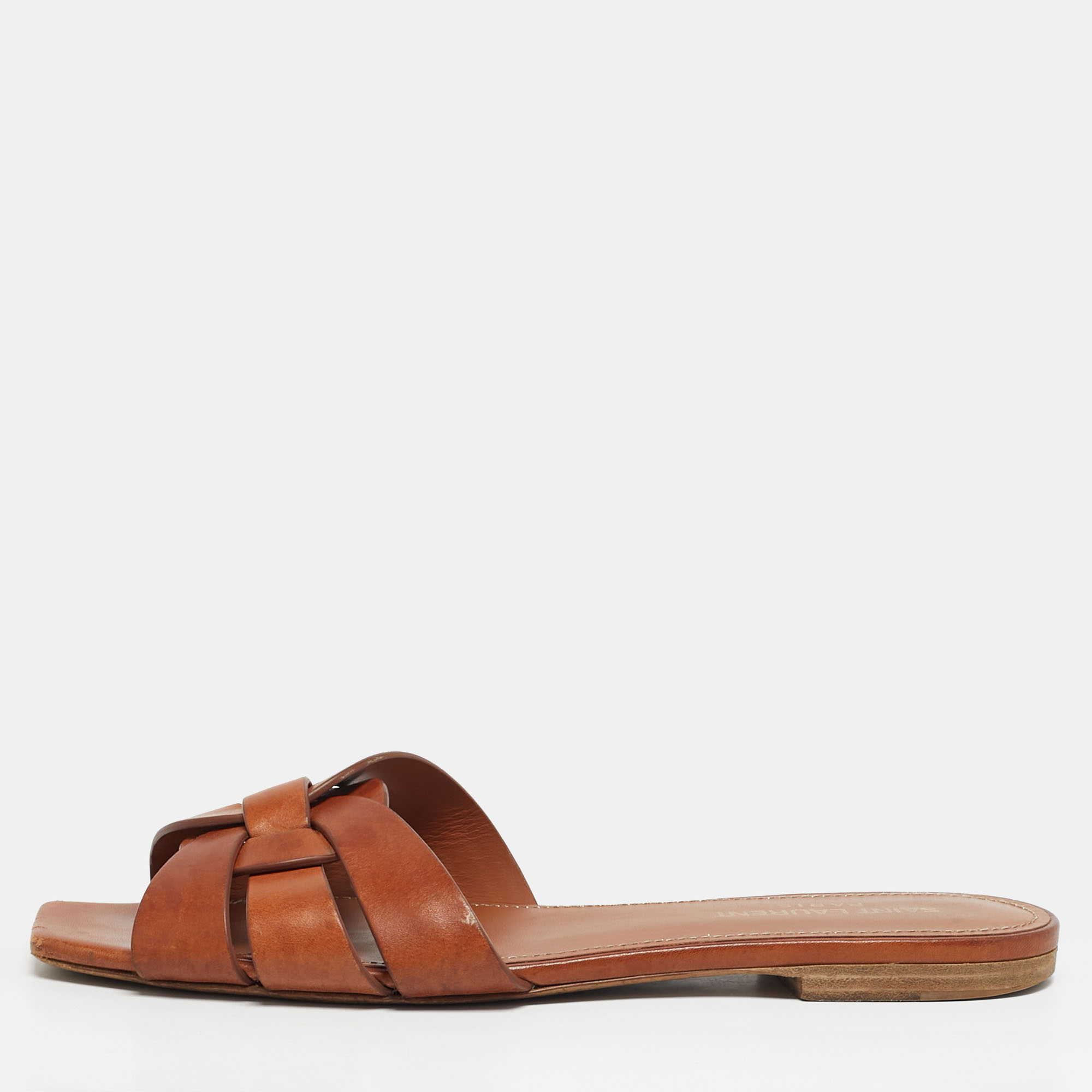 

Saint Laurent Tribute Size  Brown Leather Flat Slide