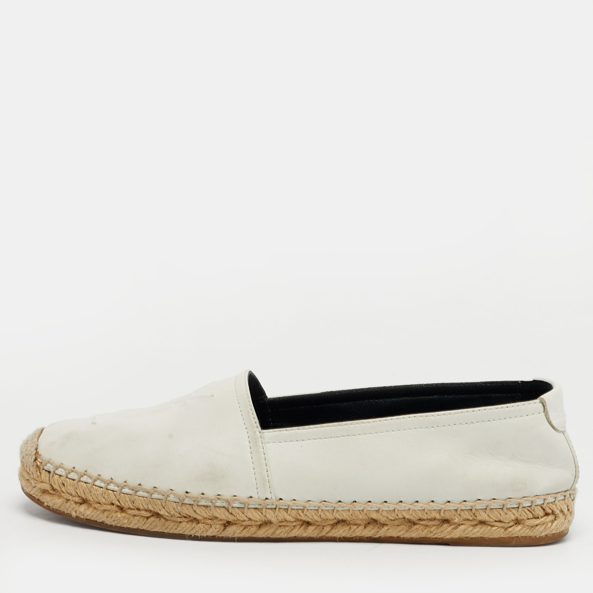Click to view more detailed imagery on our partner's website Pre-owned Saint Laurent Cassandre Size 37 White Leather Espadrille Flats