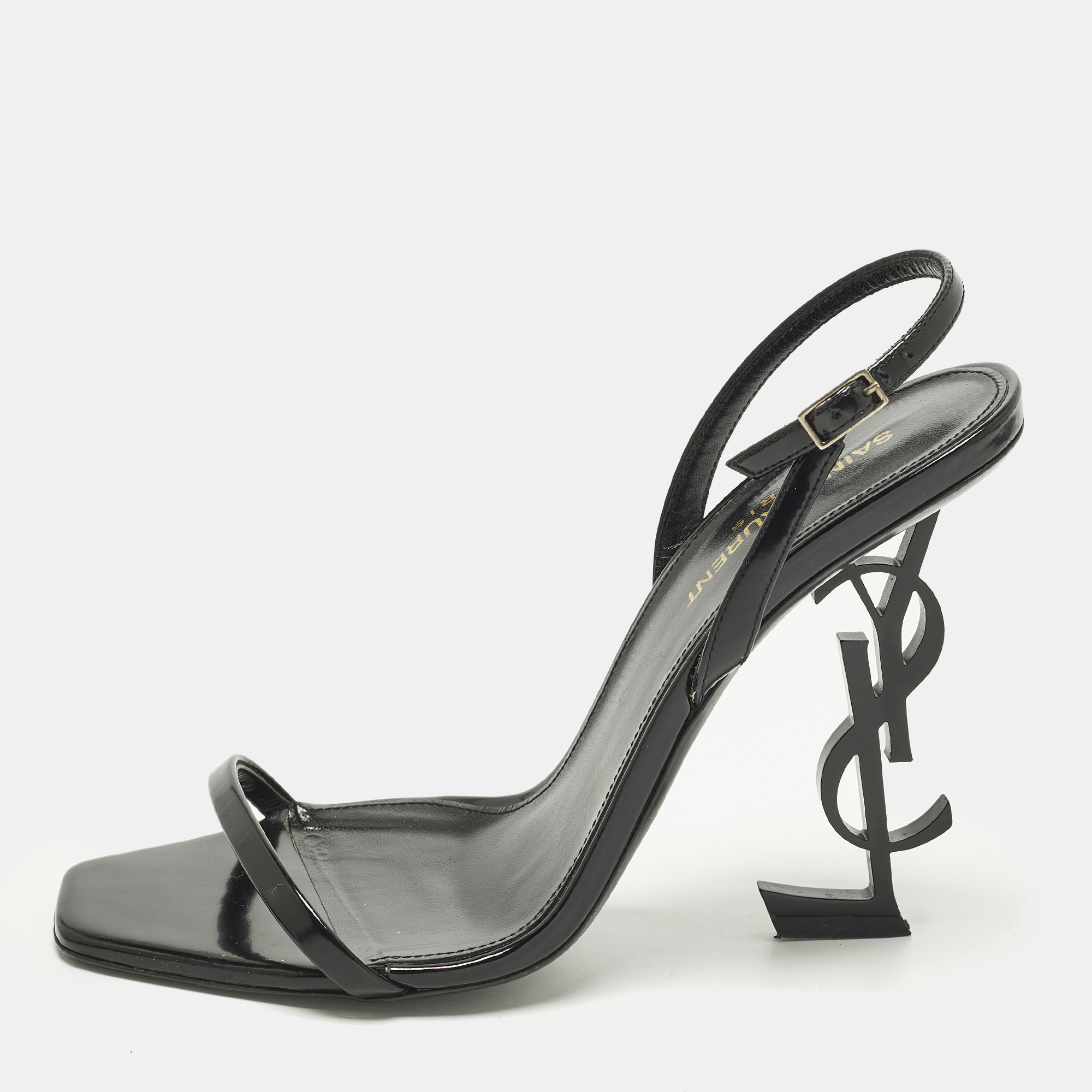 

Saint Laurent Opyum Size  Black Patent Leather Ankle Strap Sandals