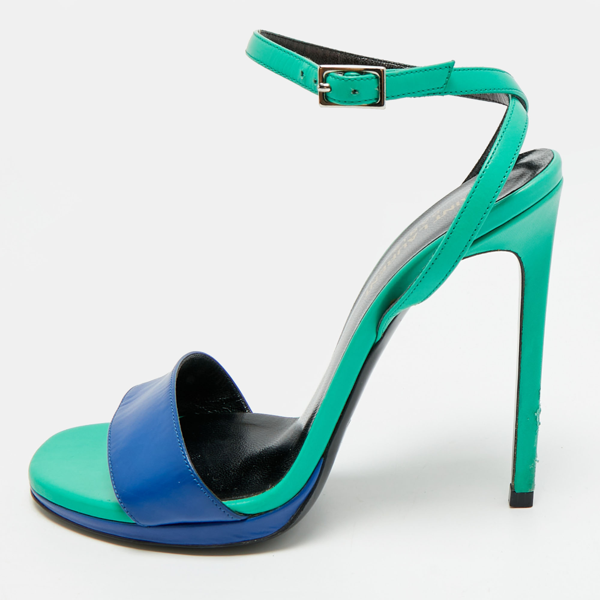 

Saint Laurent Jane Size  Green/Blue Leather Ankle Strap Sandals