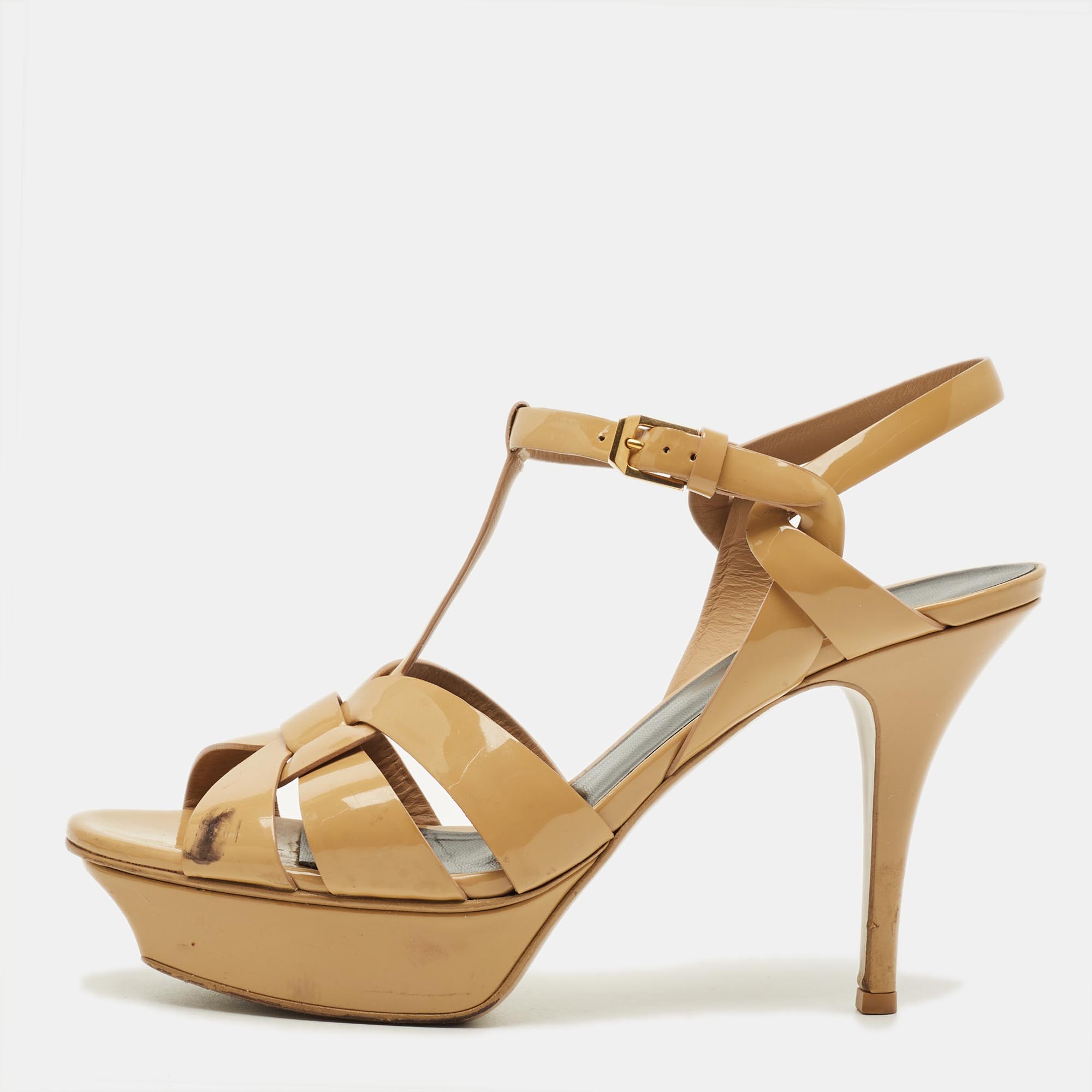 

Saint Laurent Tribute Size  Beige Patent Leather Ankle Strap Sandals
