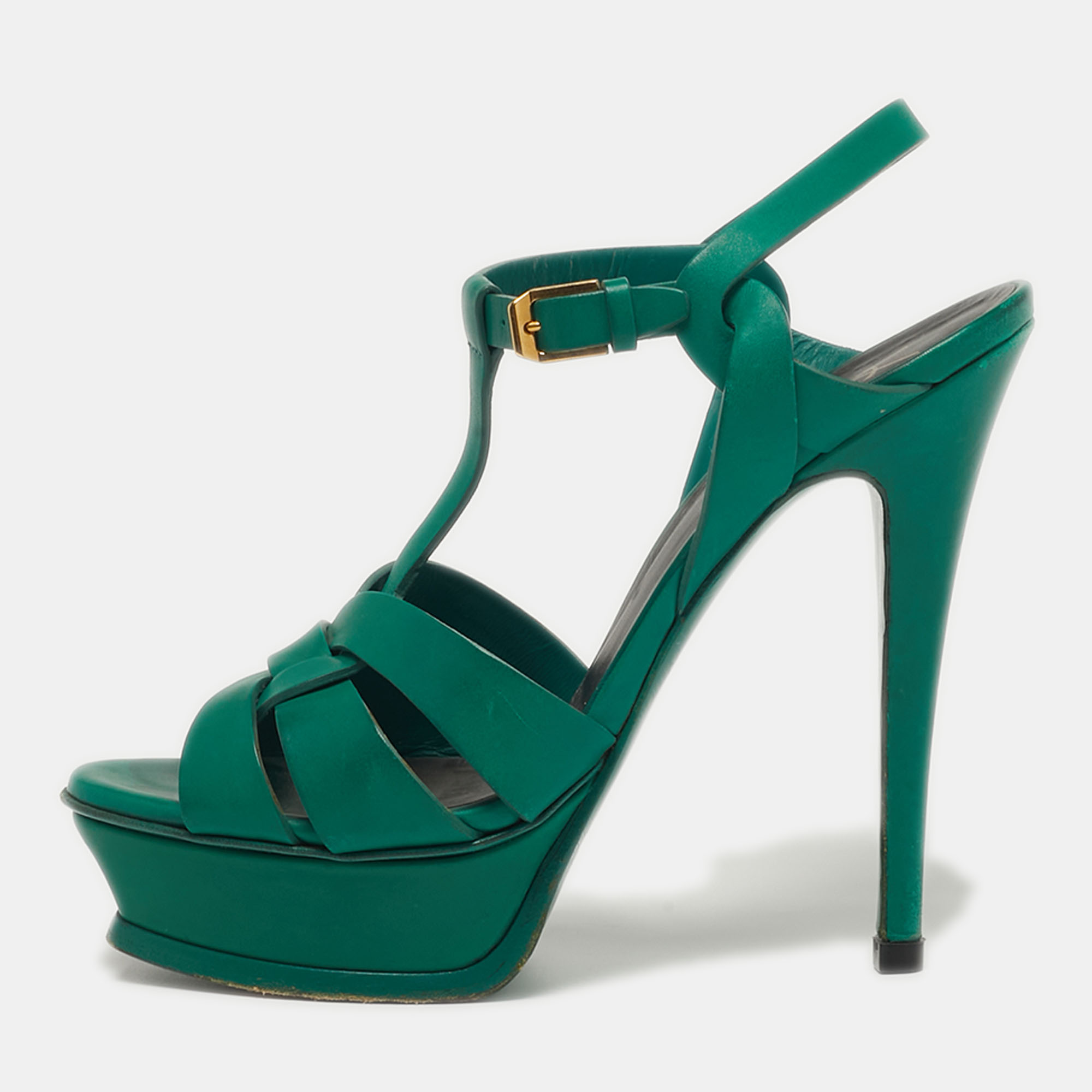 

Saint Laurent Tribute Size  Green Leather Platform Sandals