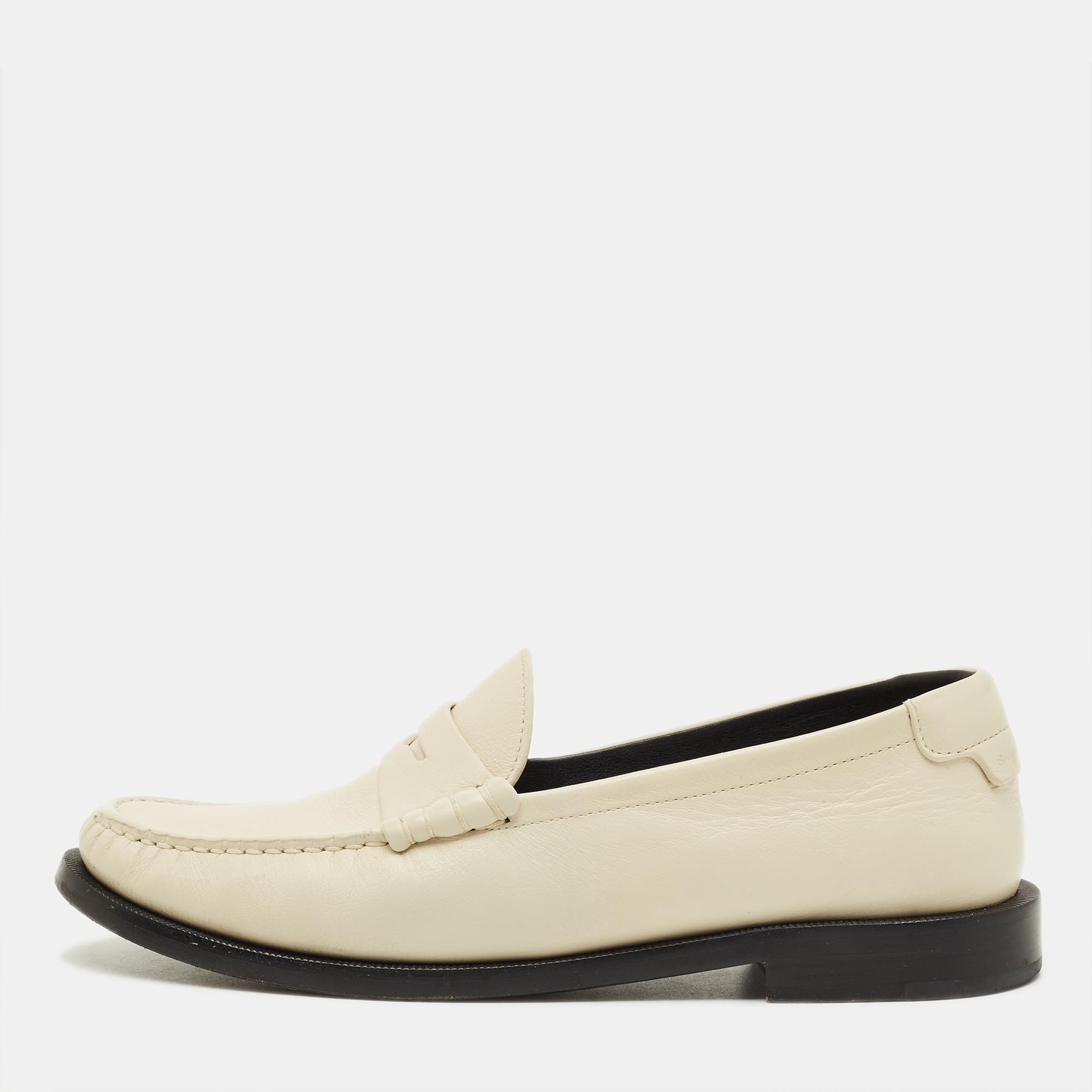 

Saint Laurent Le Size  Cream Leather Penny Loafers