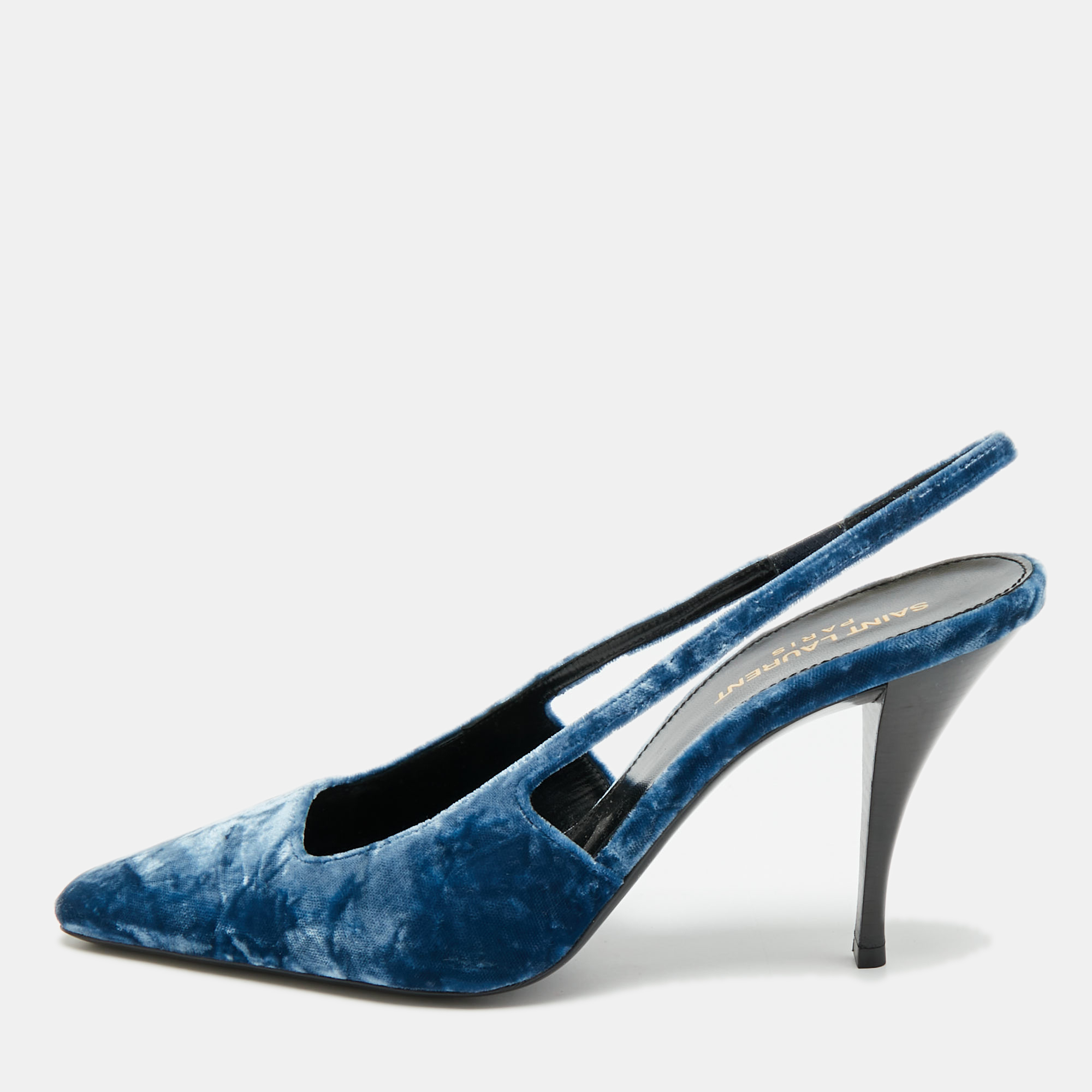 

Saint Laurent Size  Navy Blue Velvet Slingback Pumps