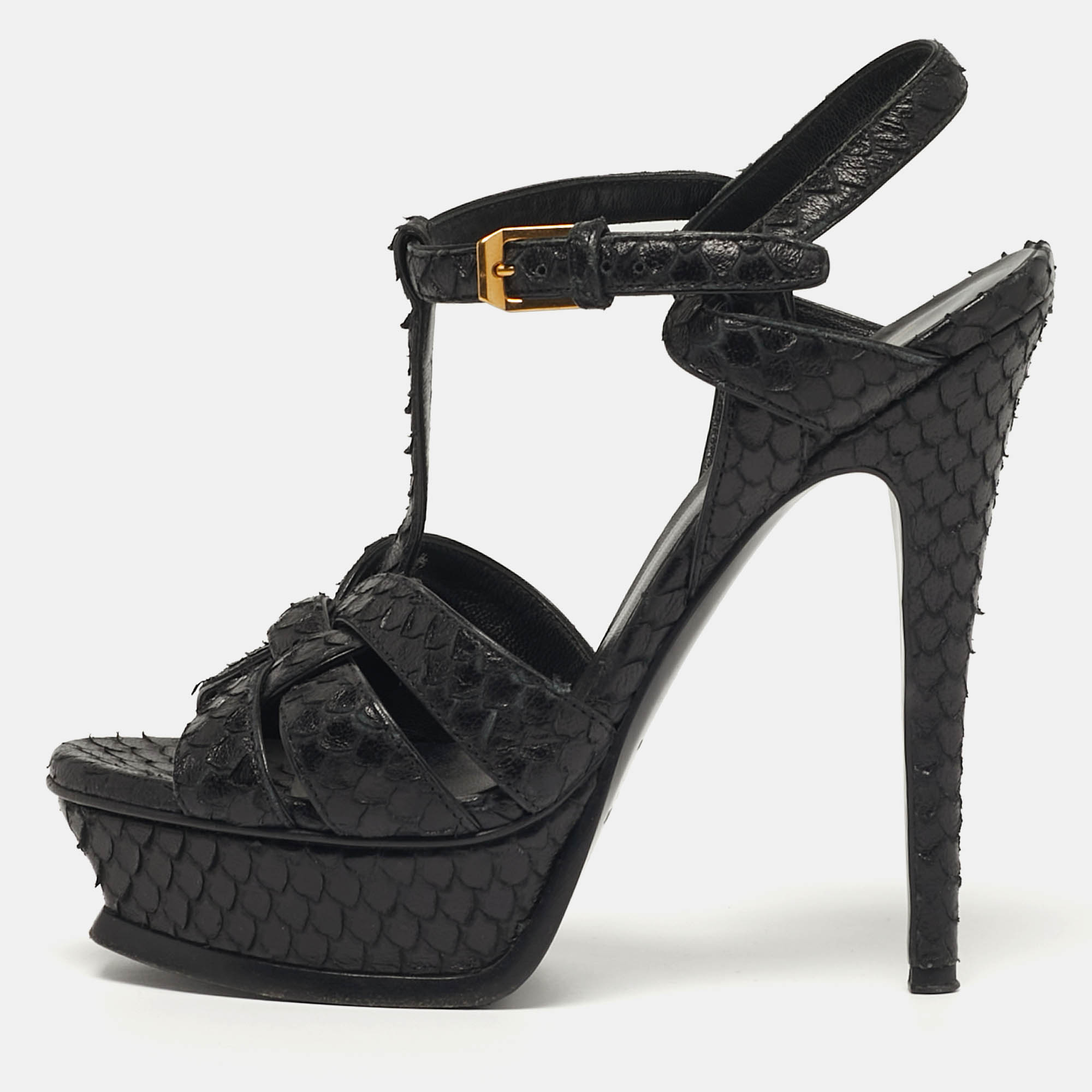 

Saint Laurent Size  Black Python Embossed Leather Platform Sandals
