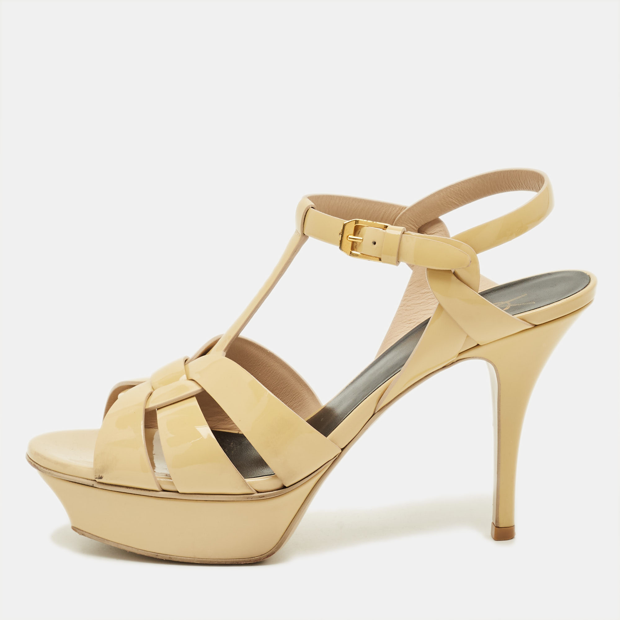 

Saint Laurent Tribute Size  Cream Patent Leather Platform Sandals