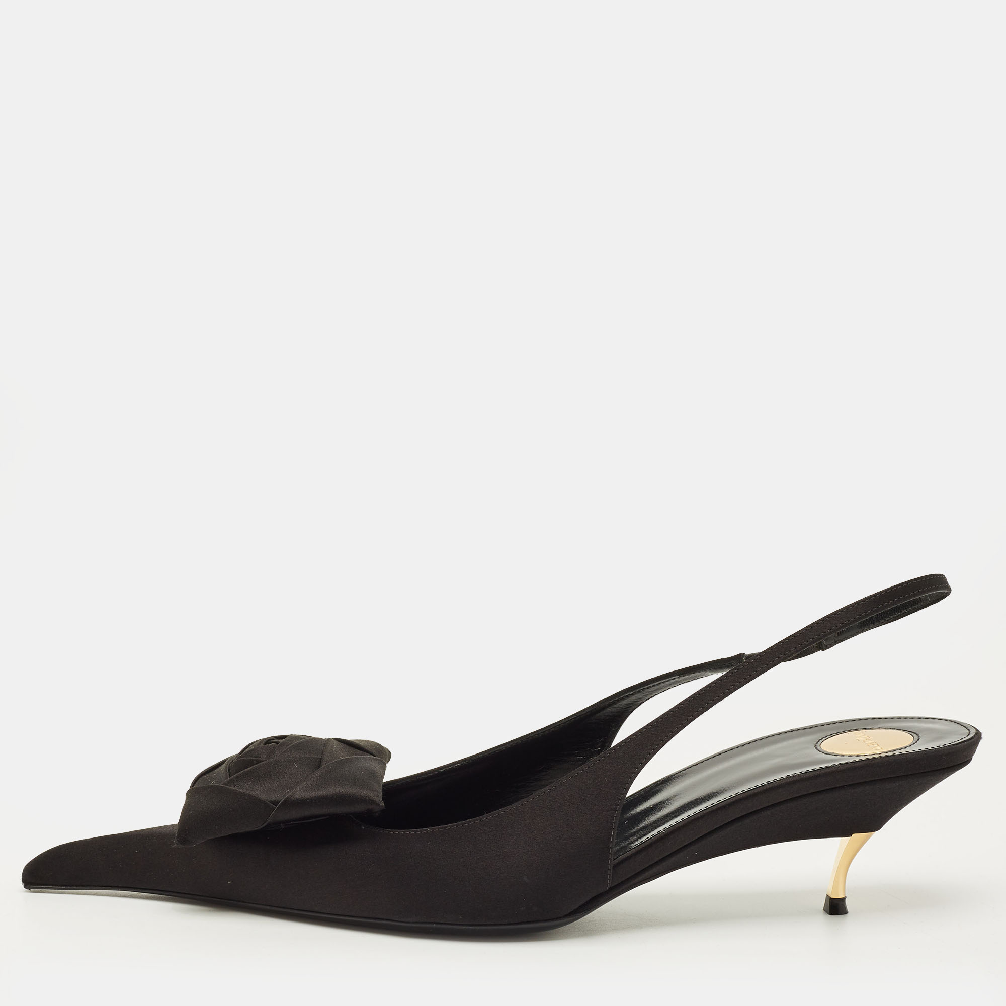 

Saint Laurent Dakota 50 Size  Black Satin Slingback Pumps