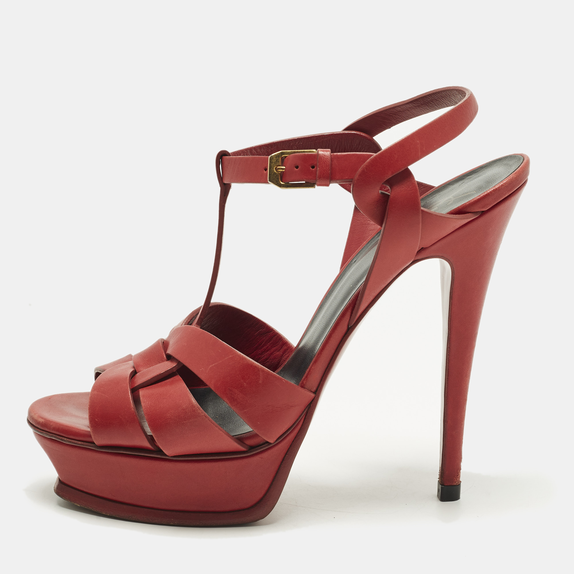 

Saint Laurent Tribute Size  Red Leather Ankle Strap Sandals
