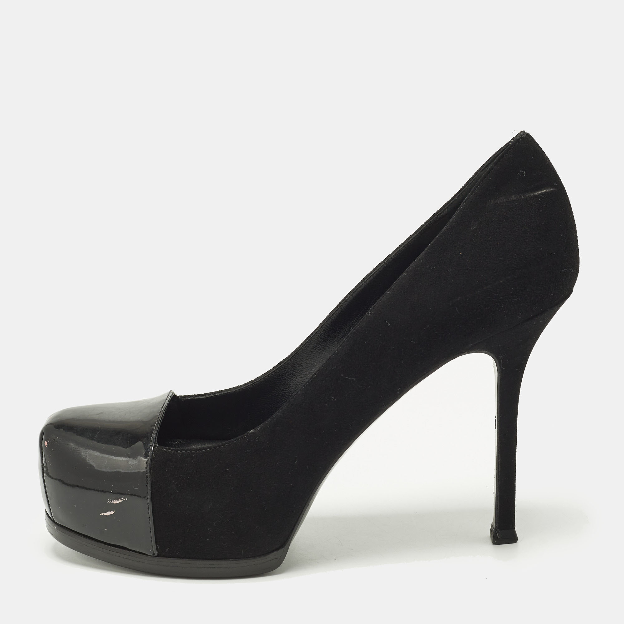 

Saint Laurent Tribtoo Size  Black Patent Leather and Suede Platform Pumps