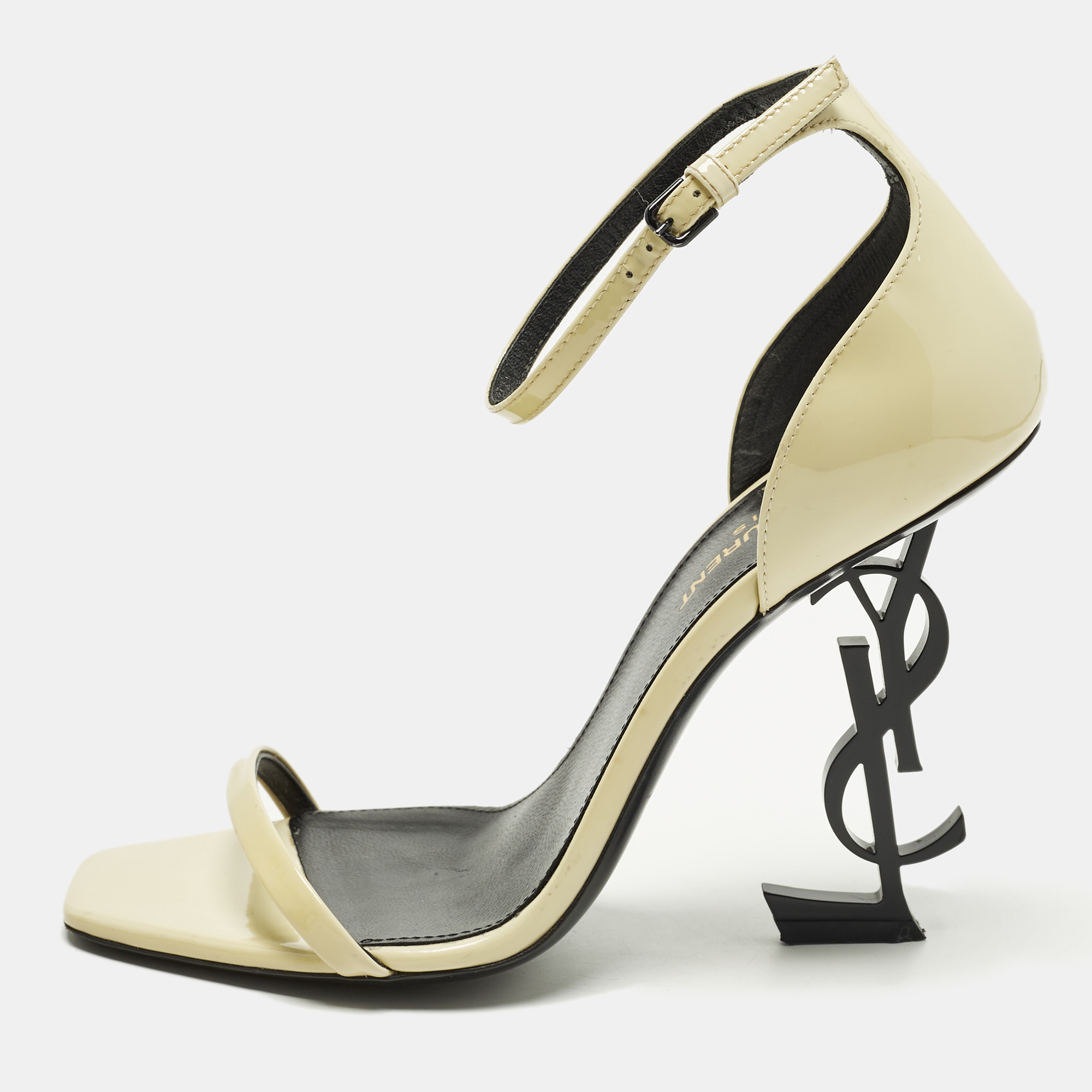 

Saint Laurent Opyum Size  Cream Patent Leather Ankle Strap Sandals
