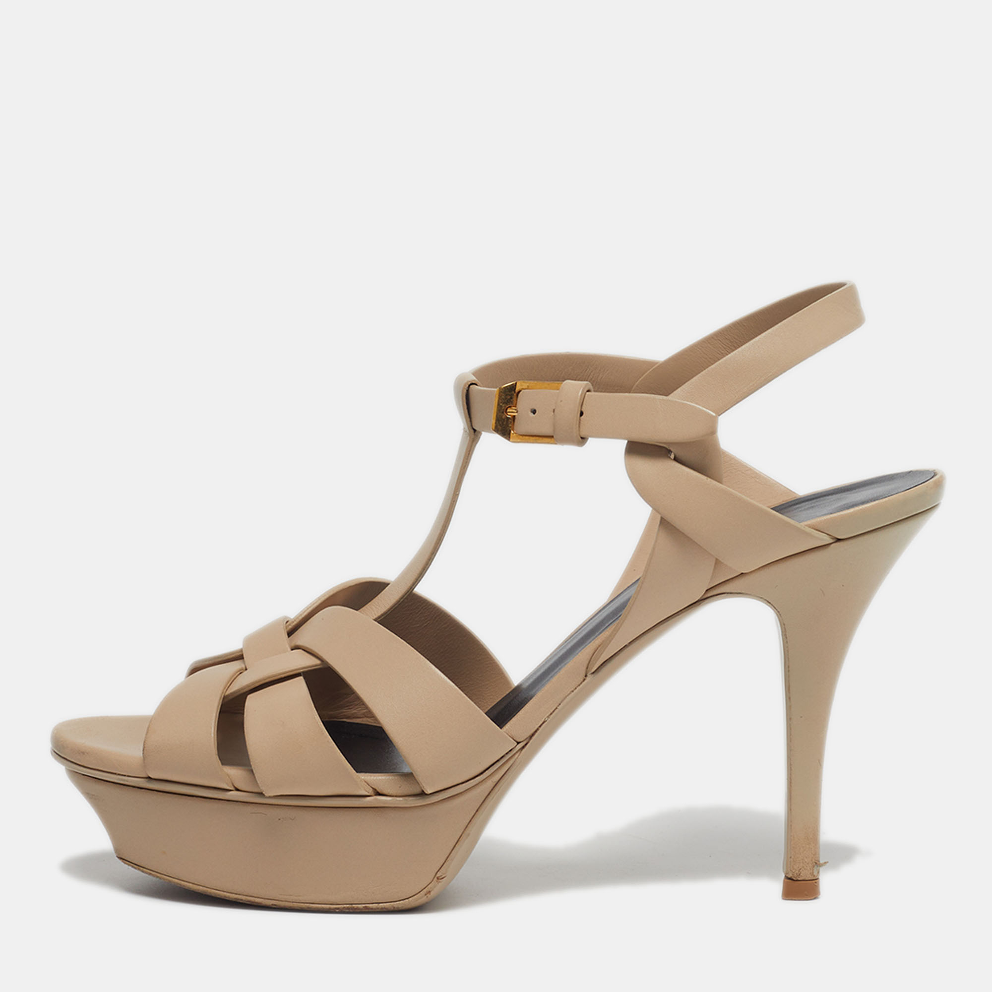 

Saint Laurent Tribute Size  Beige Leather Platform Sandals