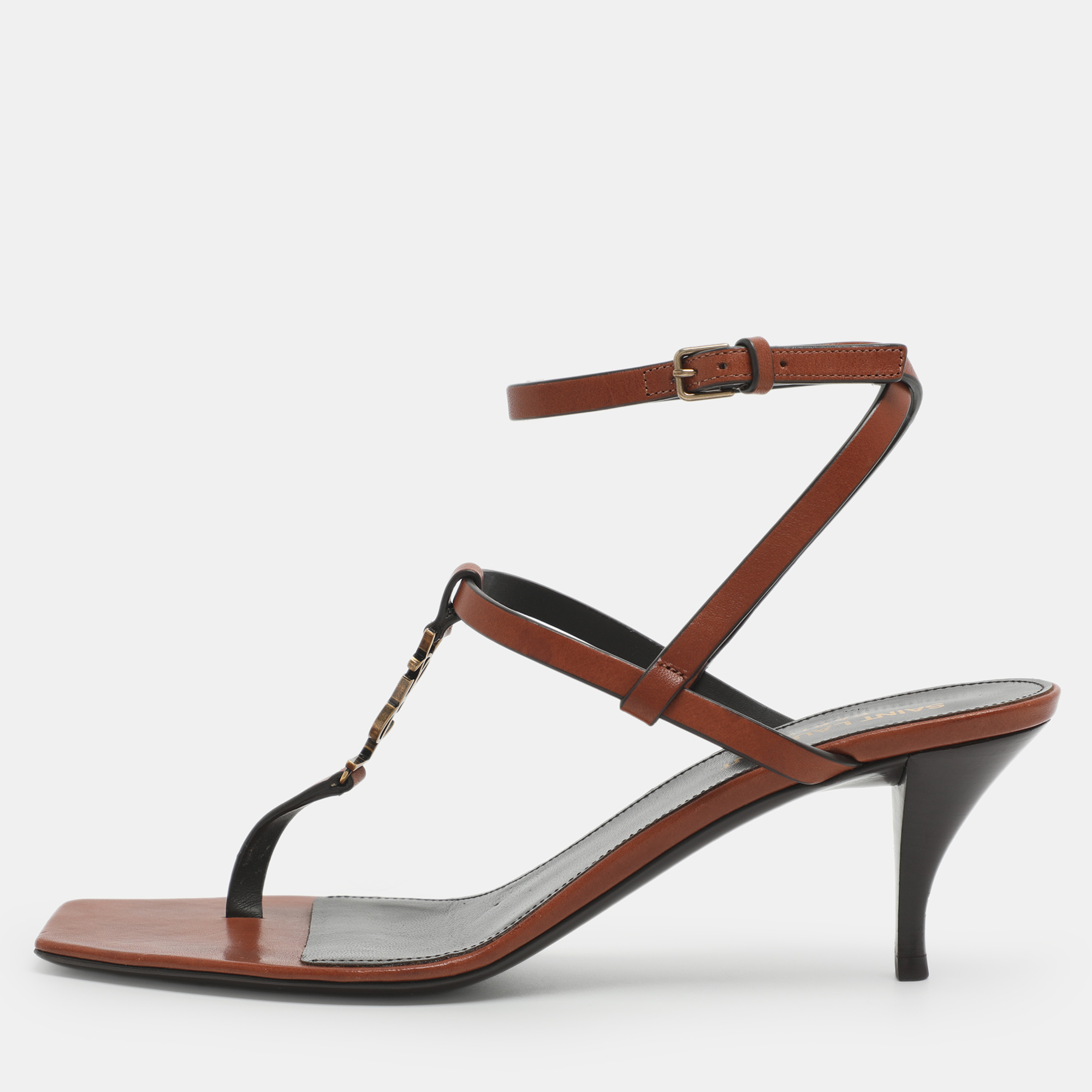 

Saint Laurent Cassandra Size  Brown Leather Ankle Strap Sandals