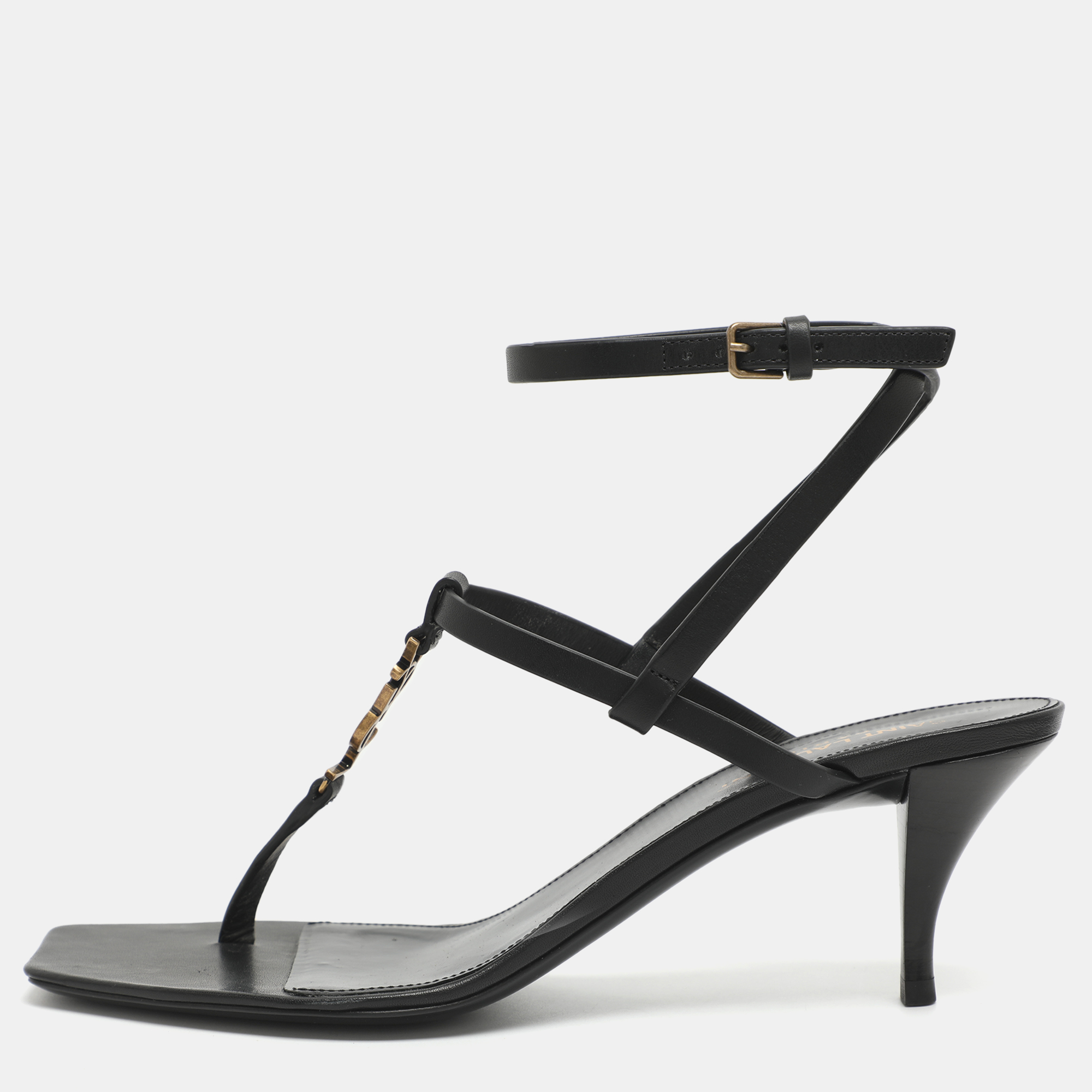 

Saint Laurent Paris Vitti Monogram Size 38.5 Black Leather Ankle Strap Sandals