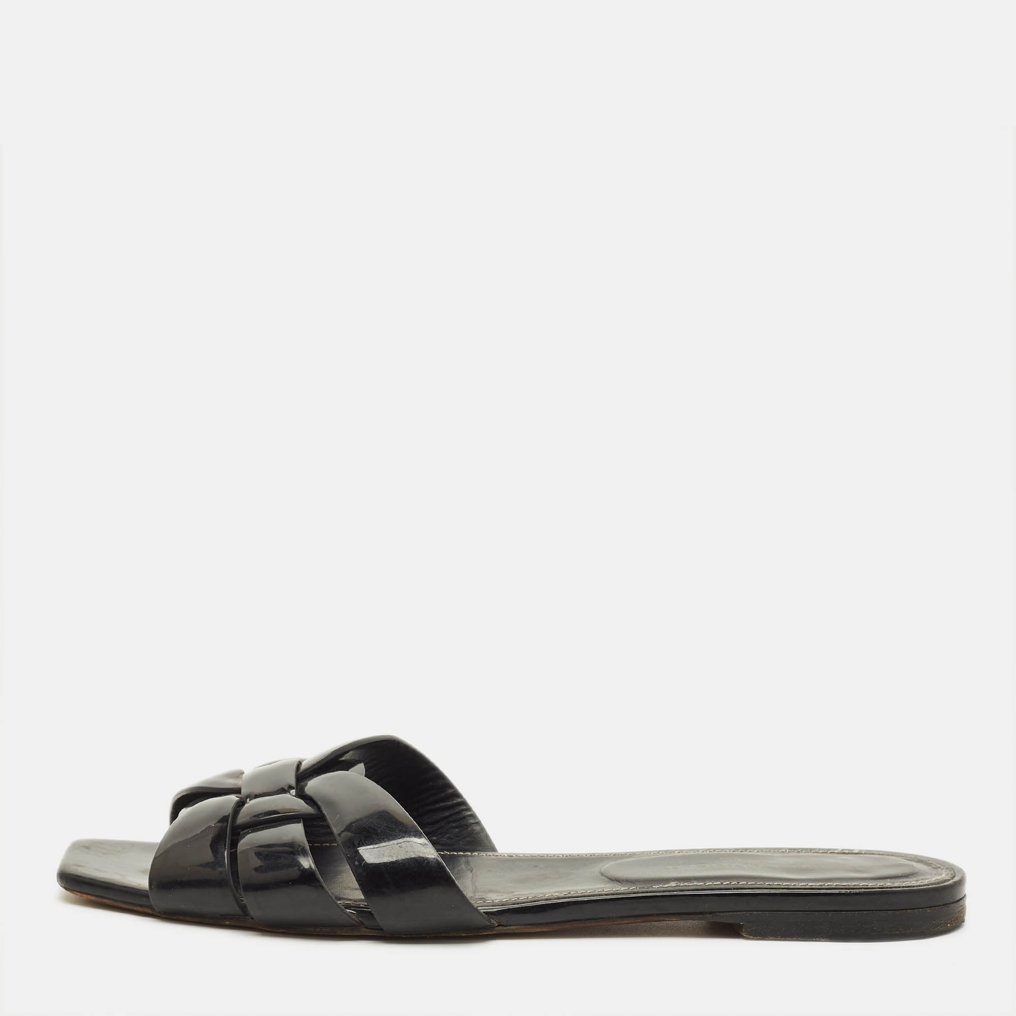 

Saint Laurent Tribute Size  Black Patent Leather Flat Slides
