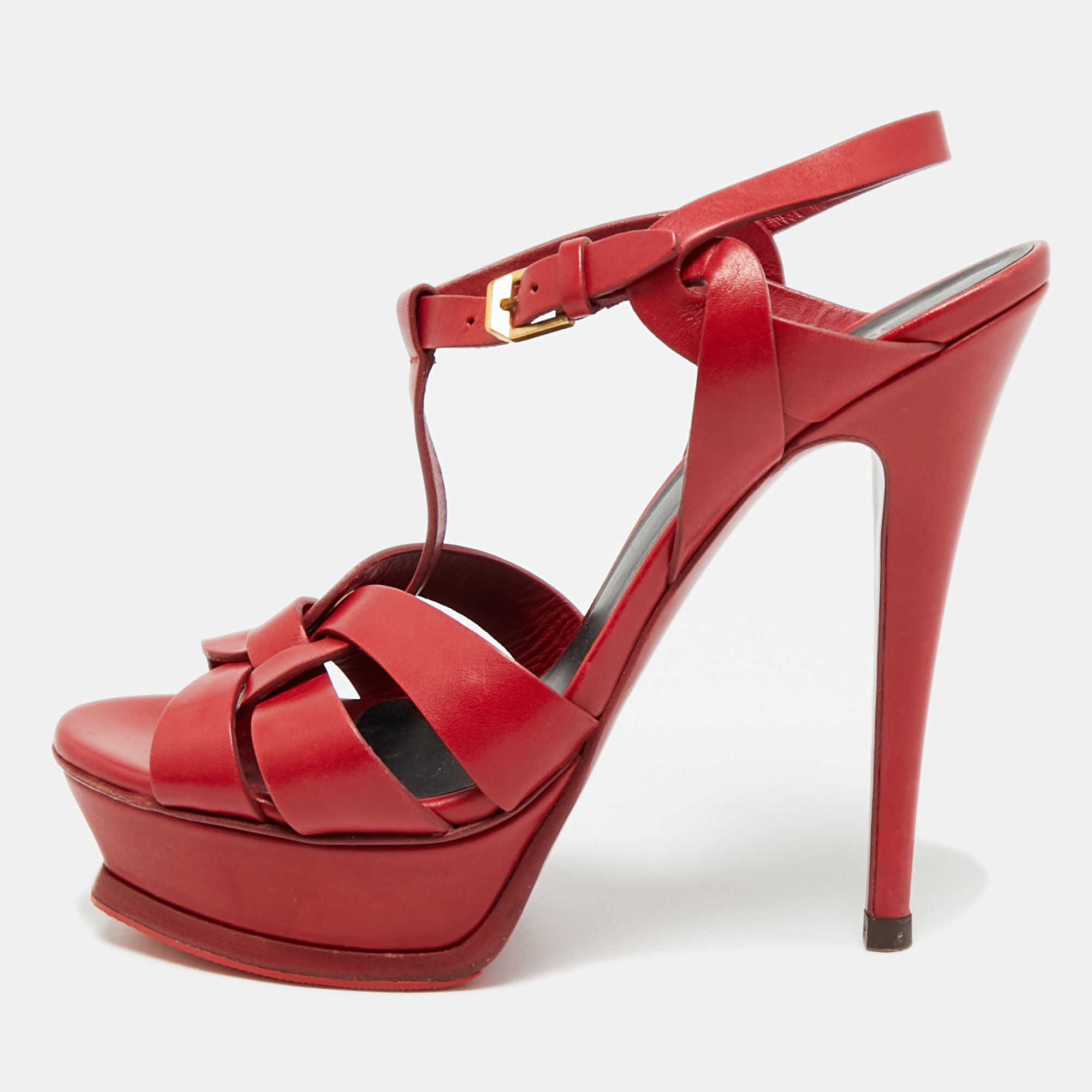 

Saint Laurent Tribute Size 38.5 Red Leather Platform Sandals