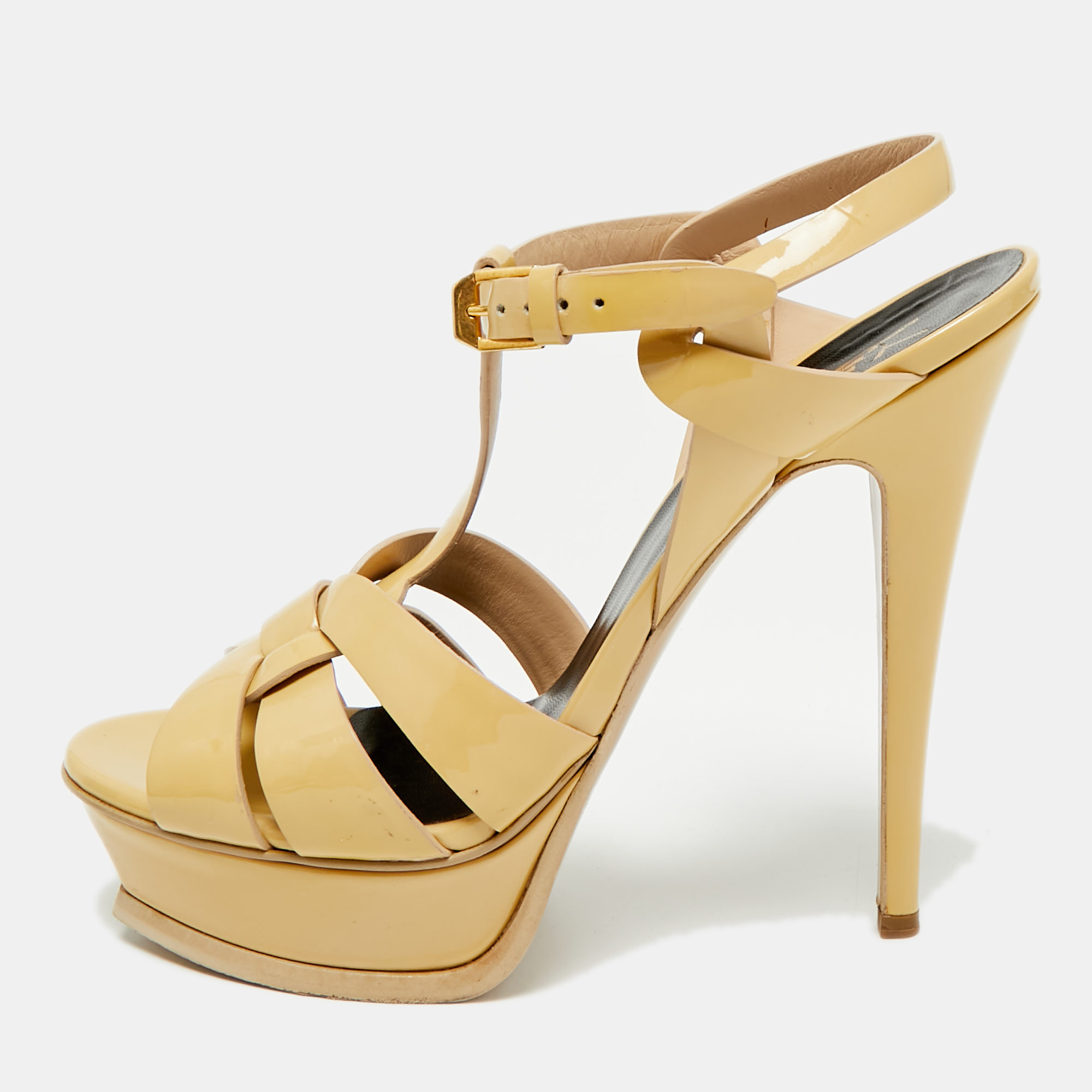 

Saint Laurent Tribute Size  Beige Patent Leather Platform Sandals