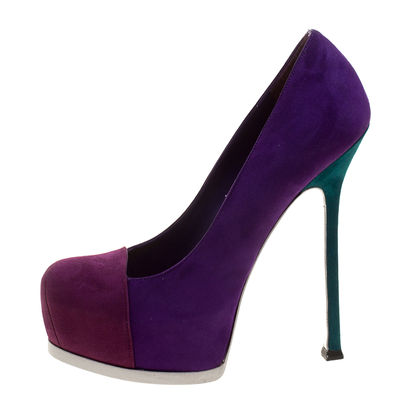 

Saint Laurent Paris Tricolor Suede Tribtoo Platform Pumps Size, Multicolor