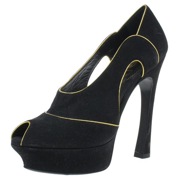 Pre Owned Saint Laurent Paris Black Suede Palais Cutout Platform Pumps Size 39