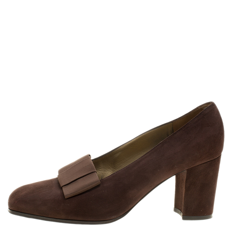 

Saint Laurent Paris Brown Suede Bow Vintage Block Heel Pumps Size