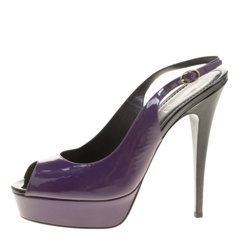 

Saint Laurent Paris Purple Patent Leather Slingback Sandals Size