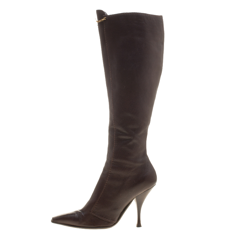 

Saint Laurent Paris Brown Leather Knee Length Boots Size